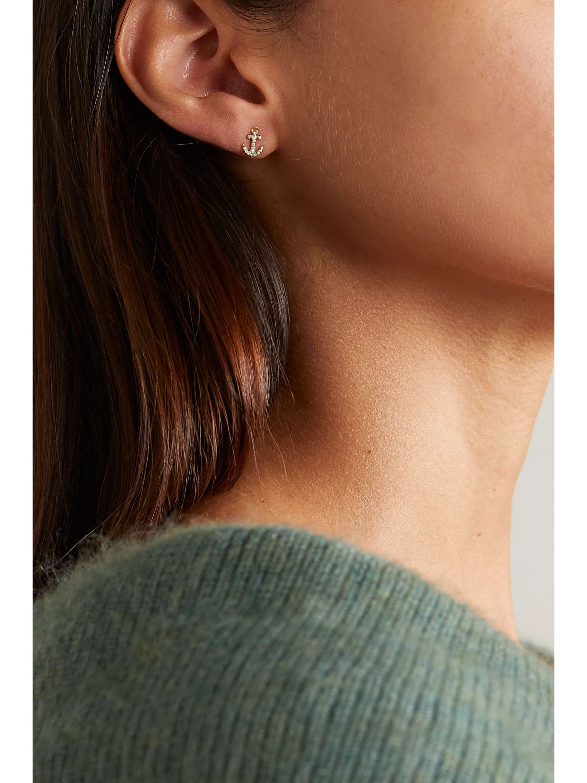 SYDNEY EVAN Tiny Anchor 14-karat gold diamond earrings