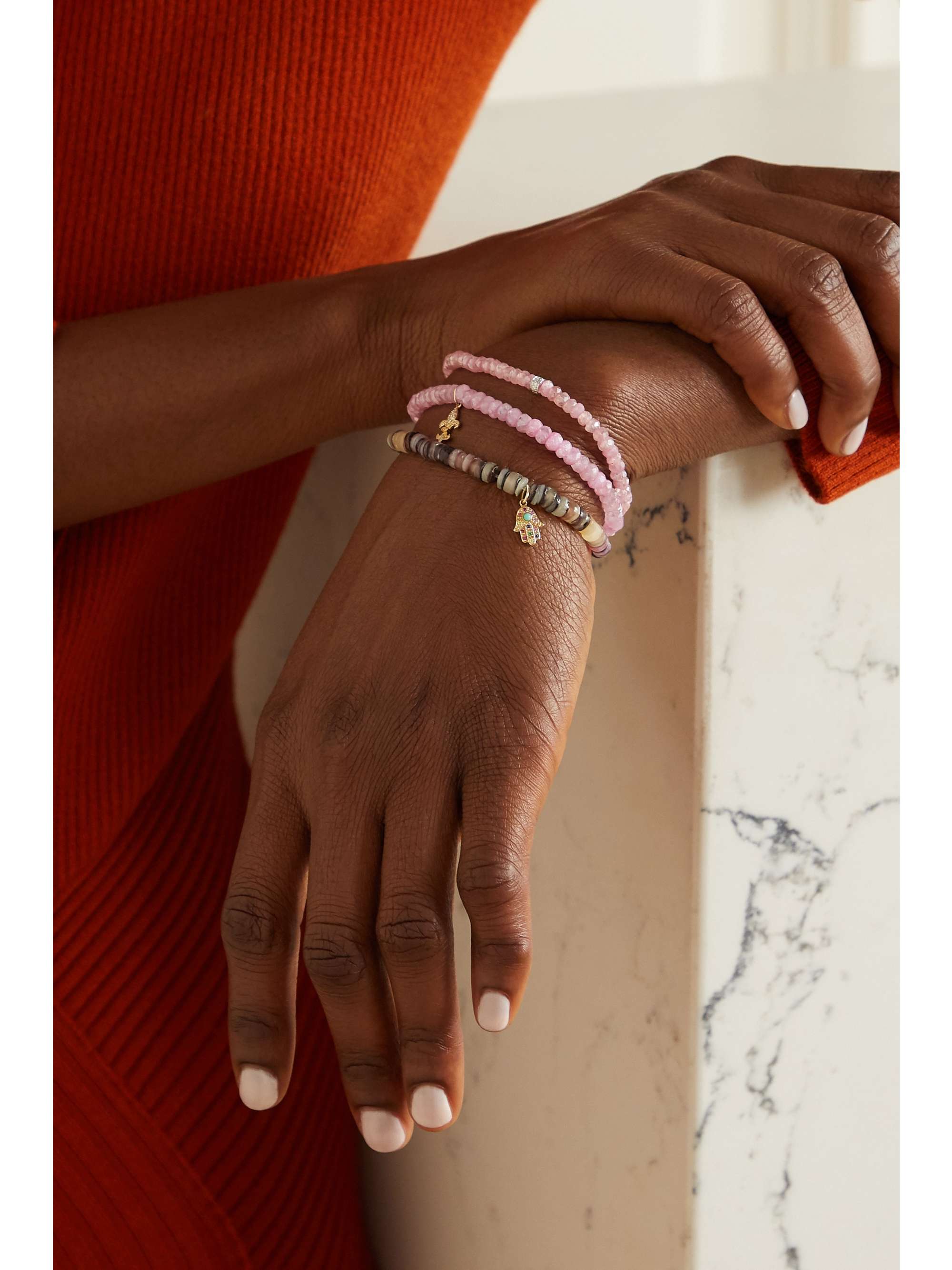 SYDNEY EVAN Palm Tree 14-karat gold multi-stone bracelet