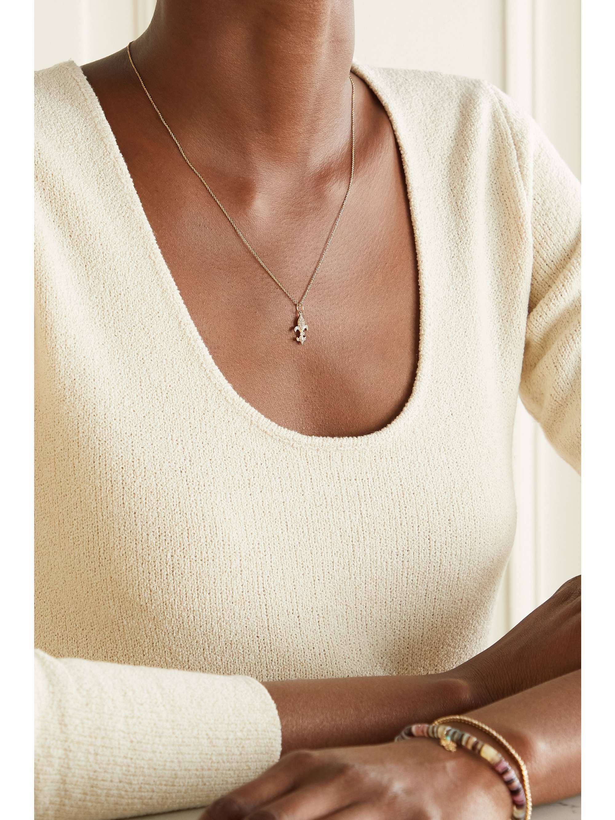 SYDNEY EVAN Fleur de Lis 14-karat gold diamond necklace