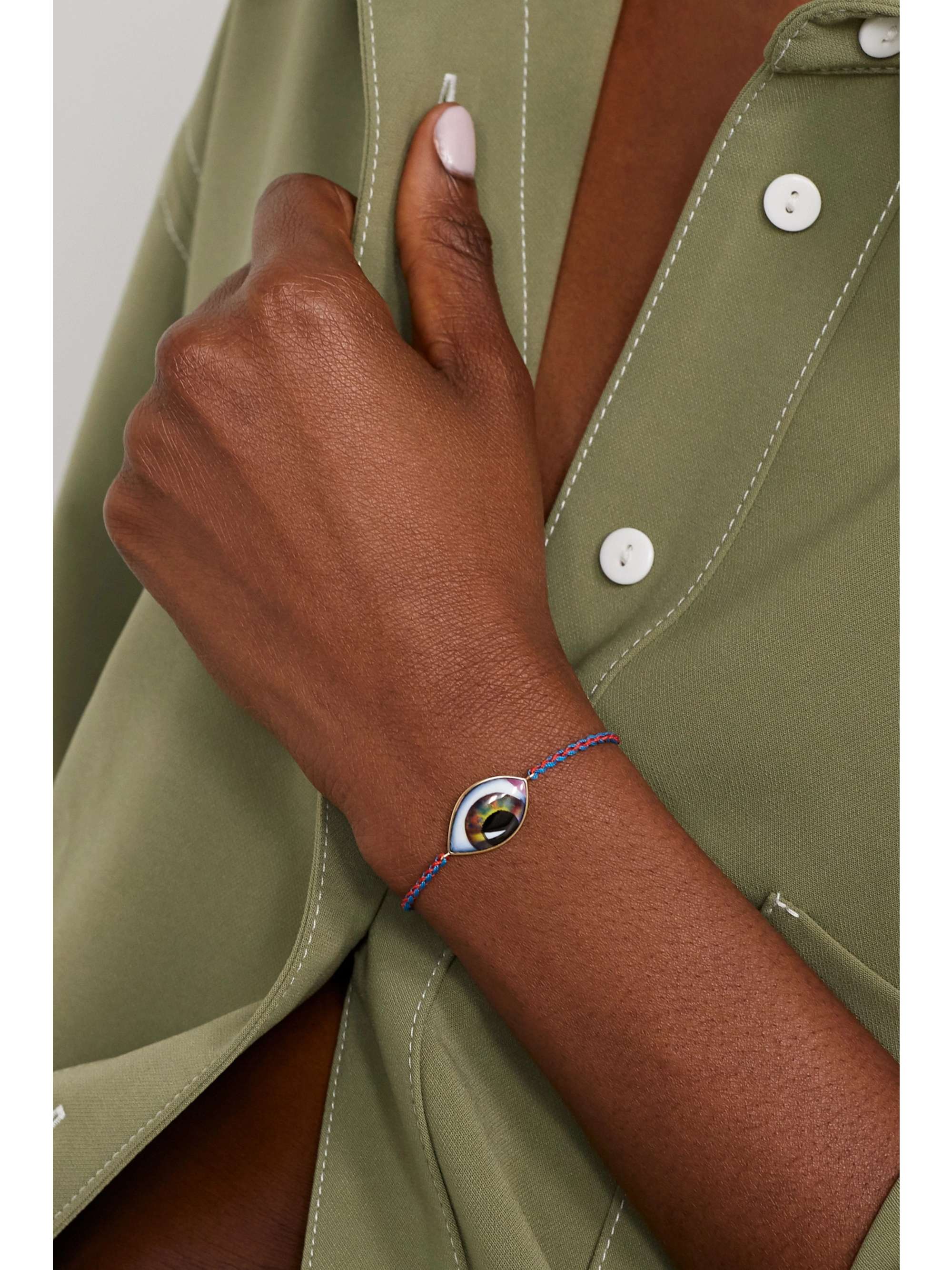 LITO Tu Es Partout 14-karat gold, macramé and enamel bracelet