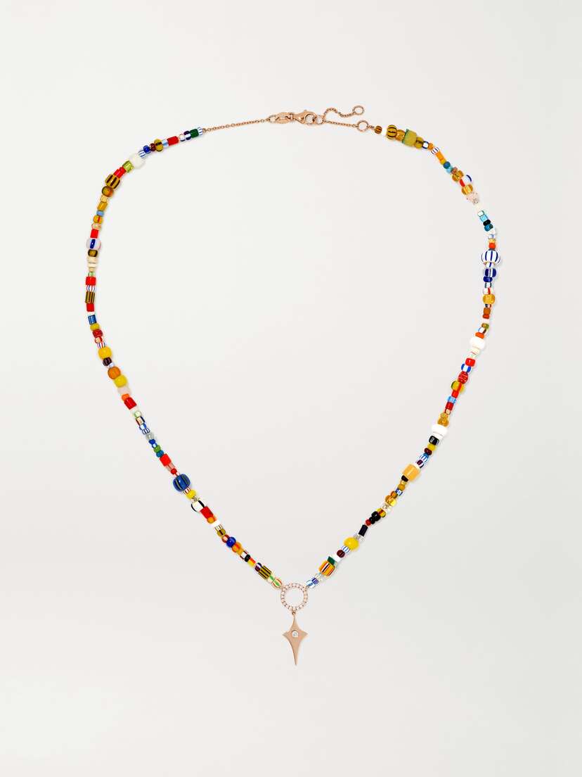 Diane Kordas 14-karat Rose Gold, Diamond And Beaded Necklace