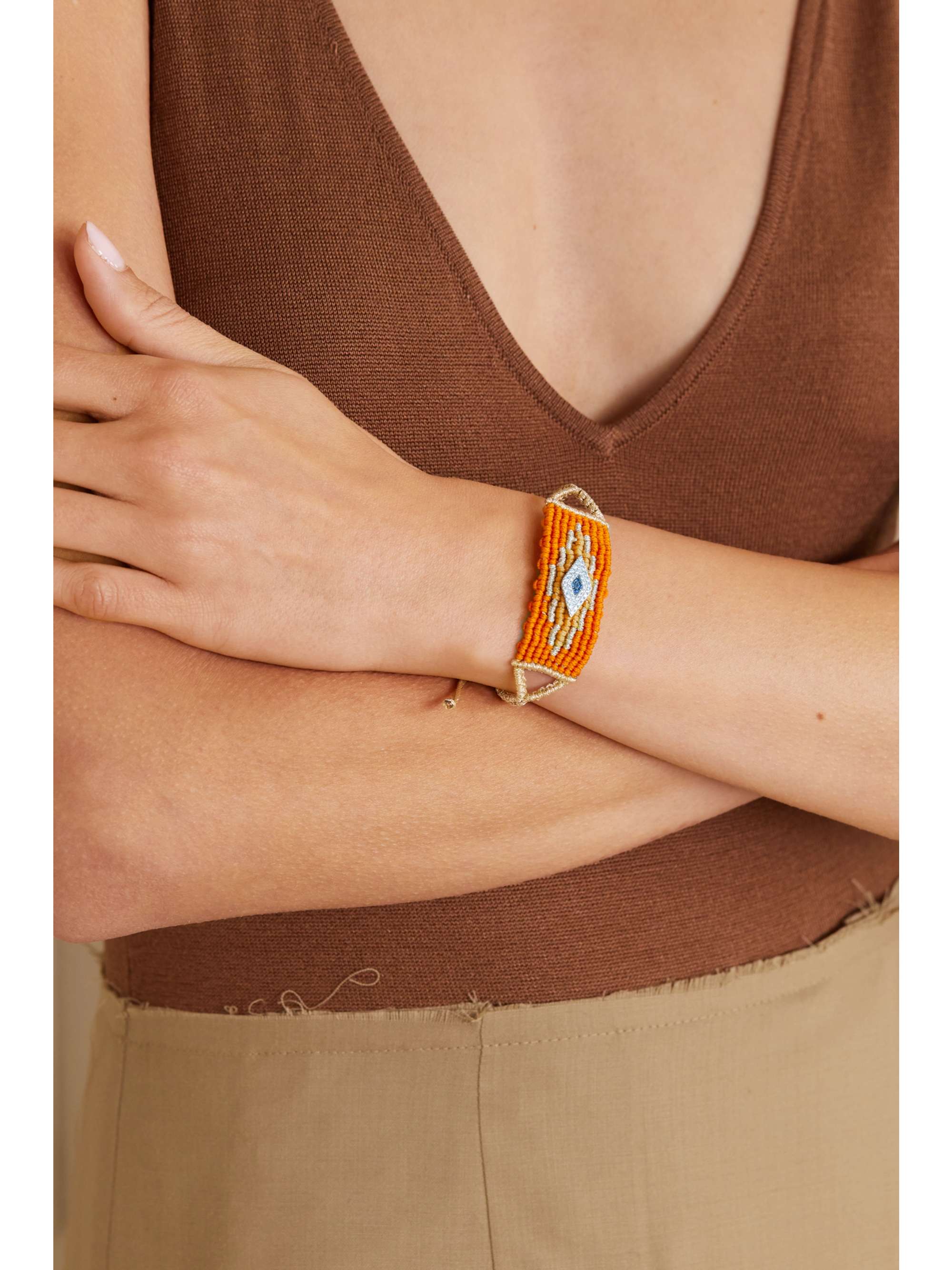 DIANE KORDAS Evil Eye woven cord and 14-karat white gold diamond and sapphire bracelet
