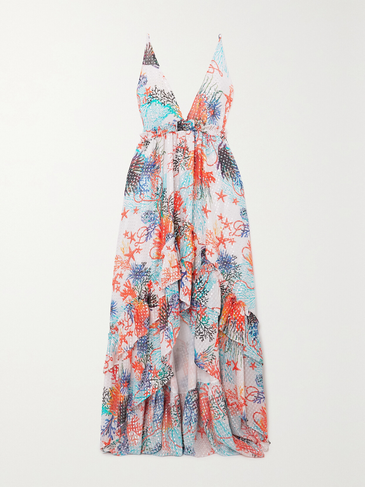 DUNDAS Open-back Ruffled Printed Fil Coupé Silk-blend Georgette Dress - White