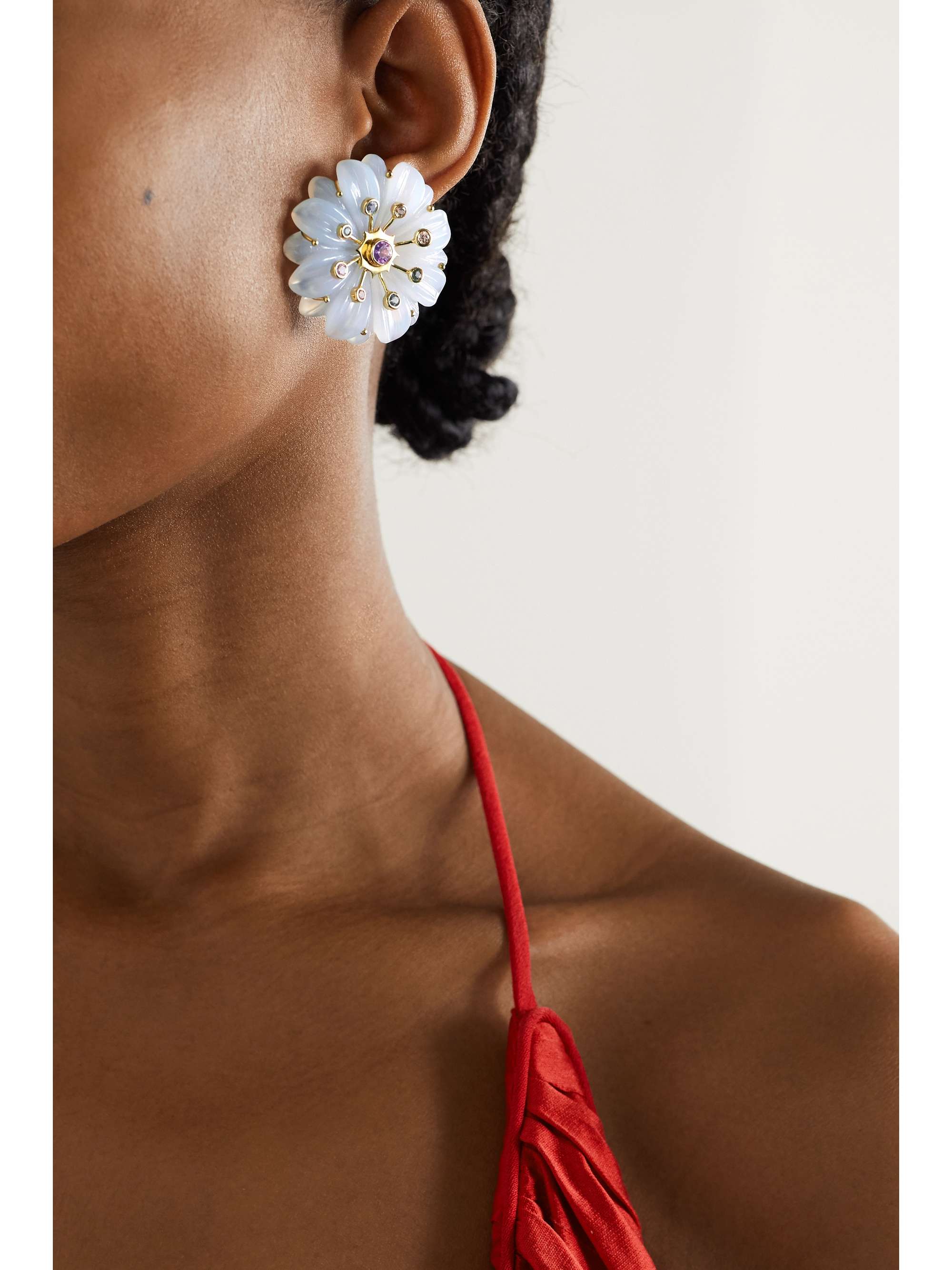 BRENT NEALE Large Sputnik 18-karat gold, quartz and sapphire earrings