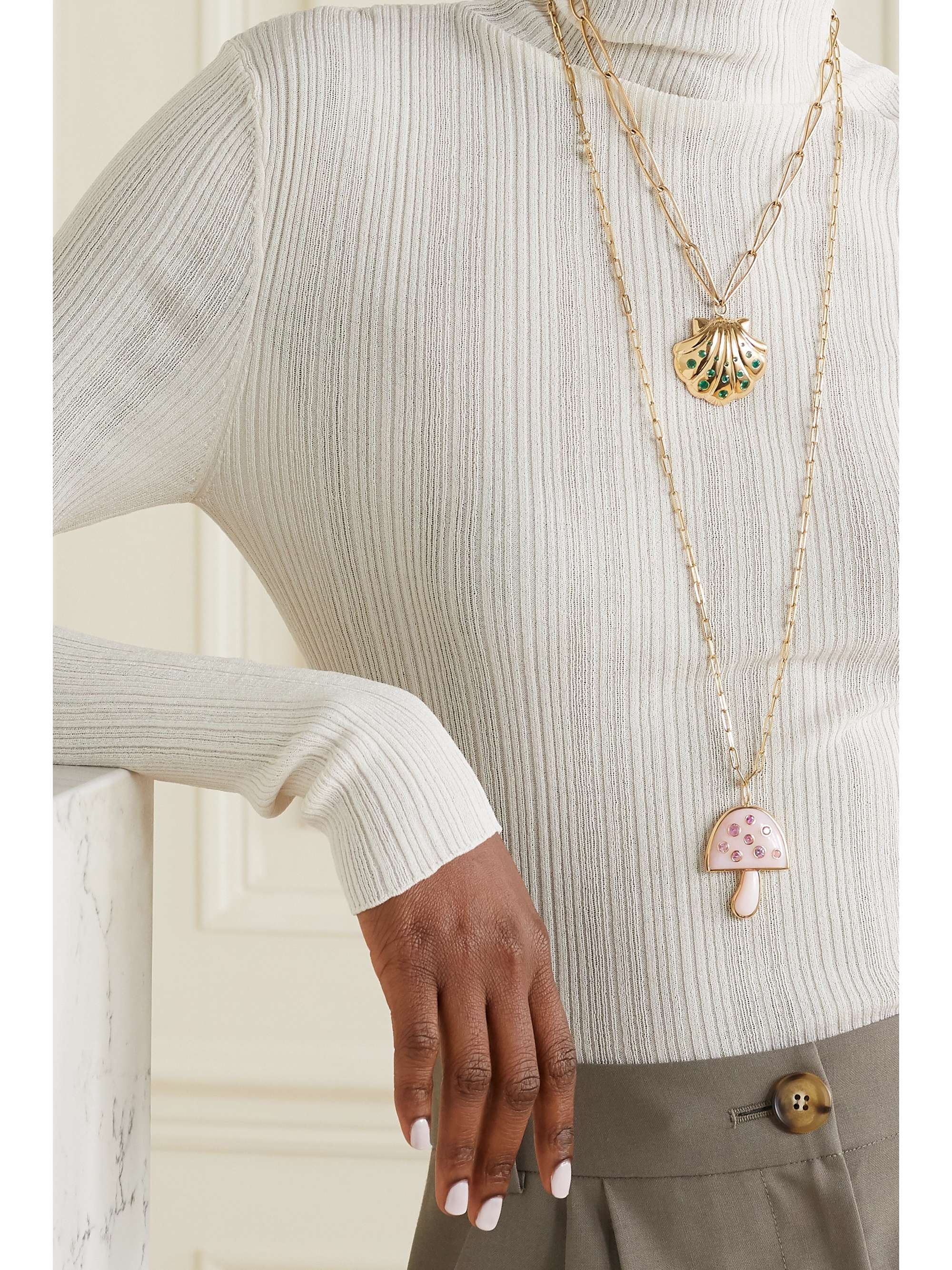 BRENT NEALE Magic Mushroom 18-karat gold multi-stone necklace
