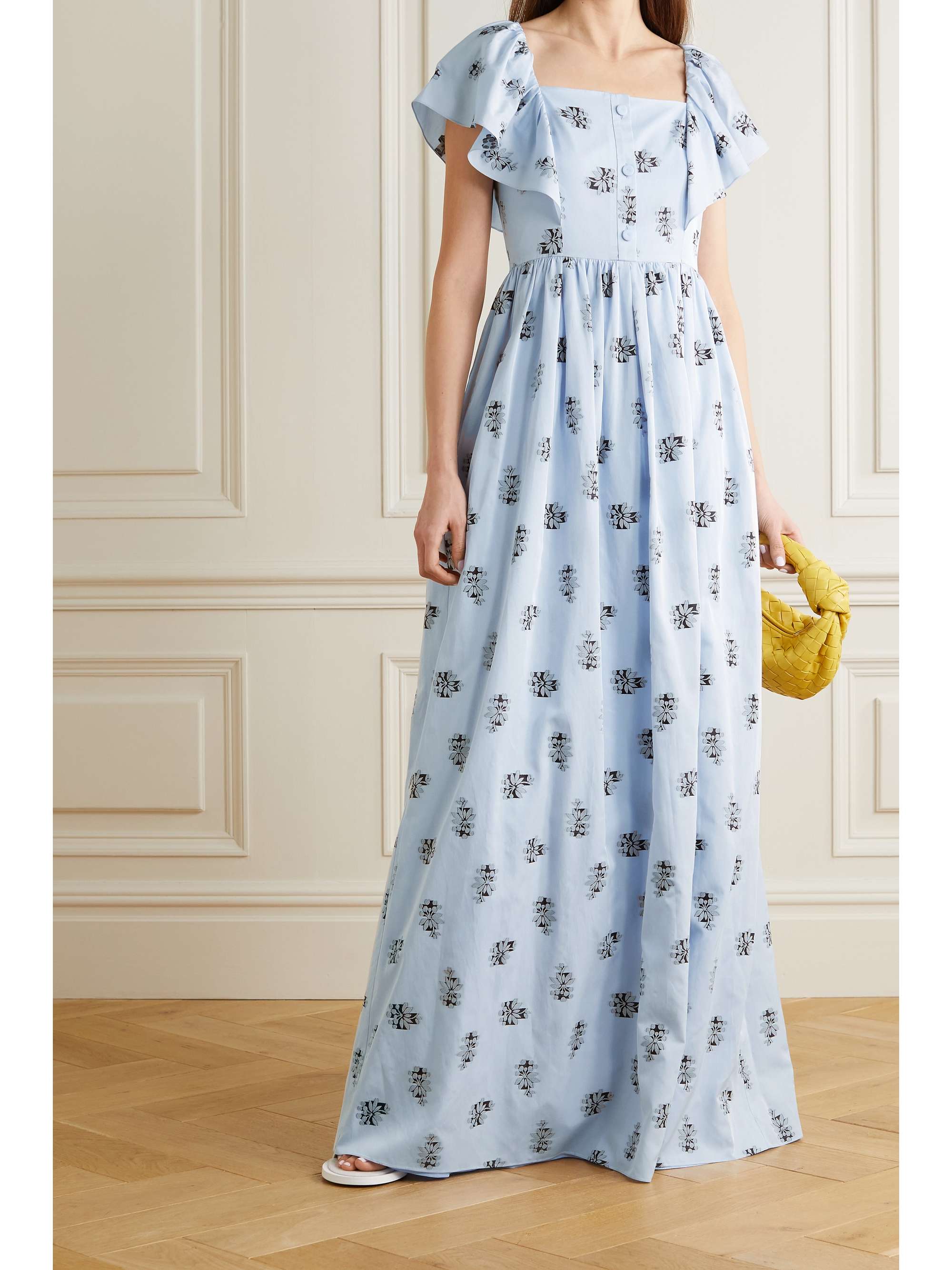 ERDEM Ariella 刺绣提花巴里纱超长连衣裙