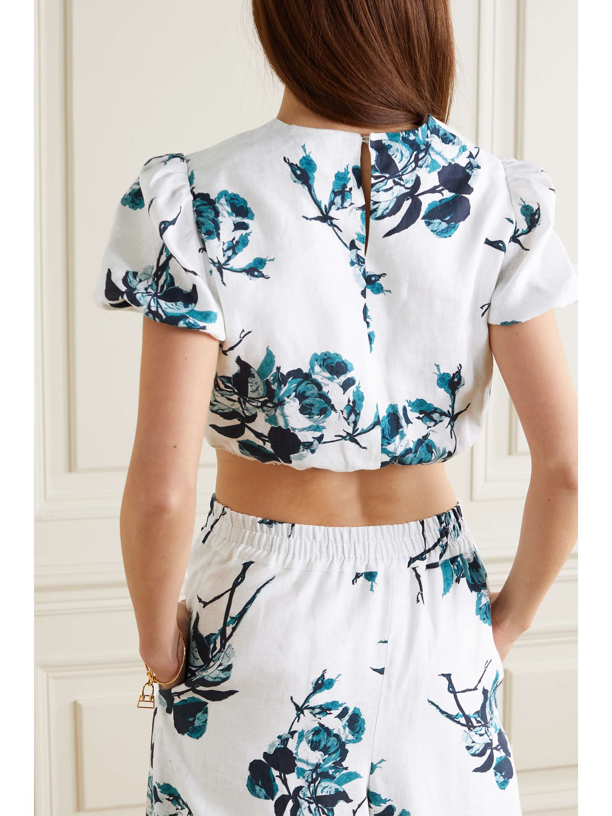 ERDEM Romi cropped floral-print linen top