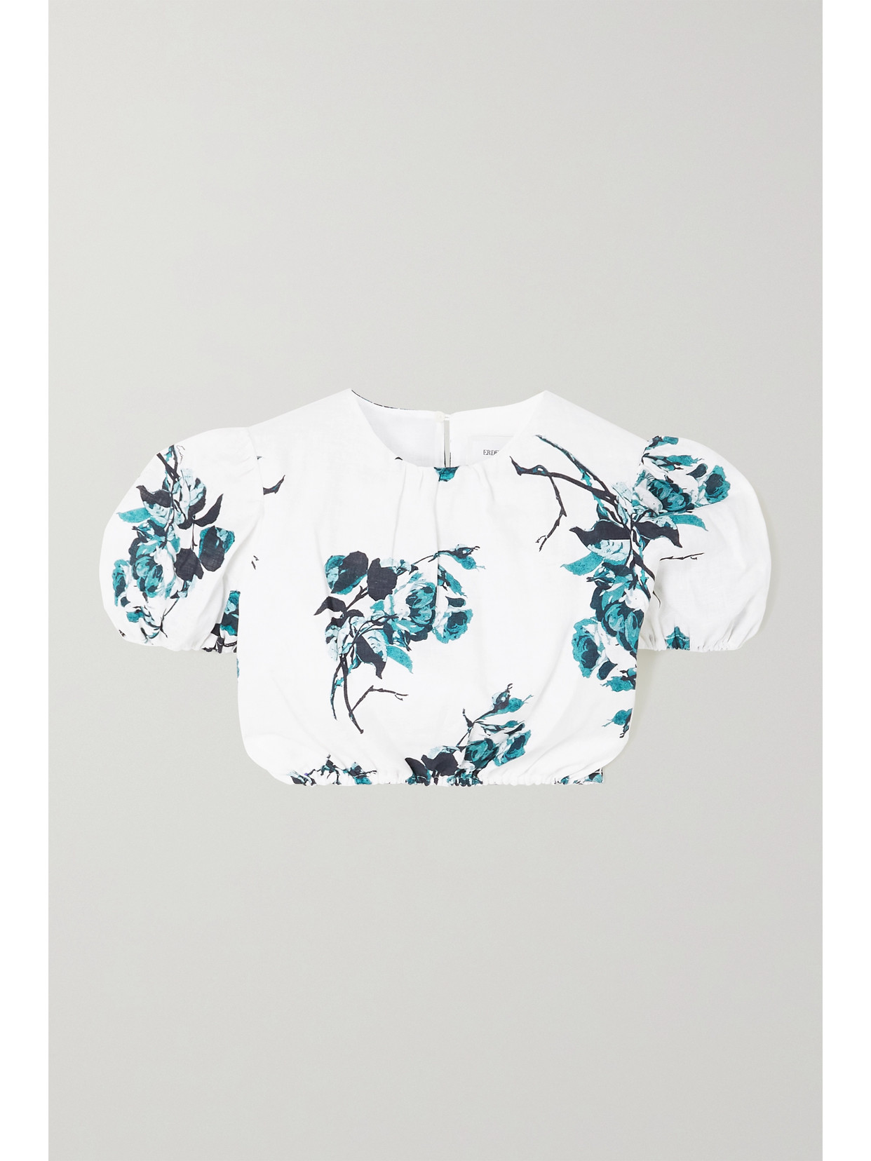 Erdem Romi Cropped Floral-print Linen Top - Blue