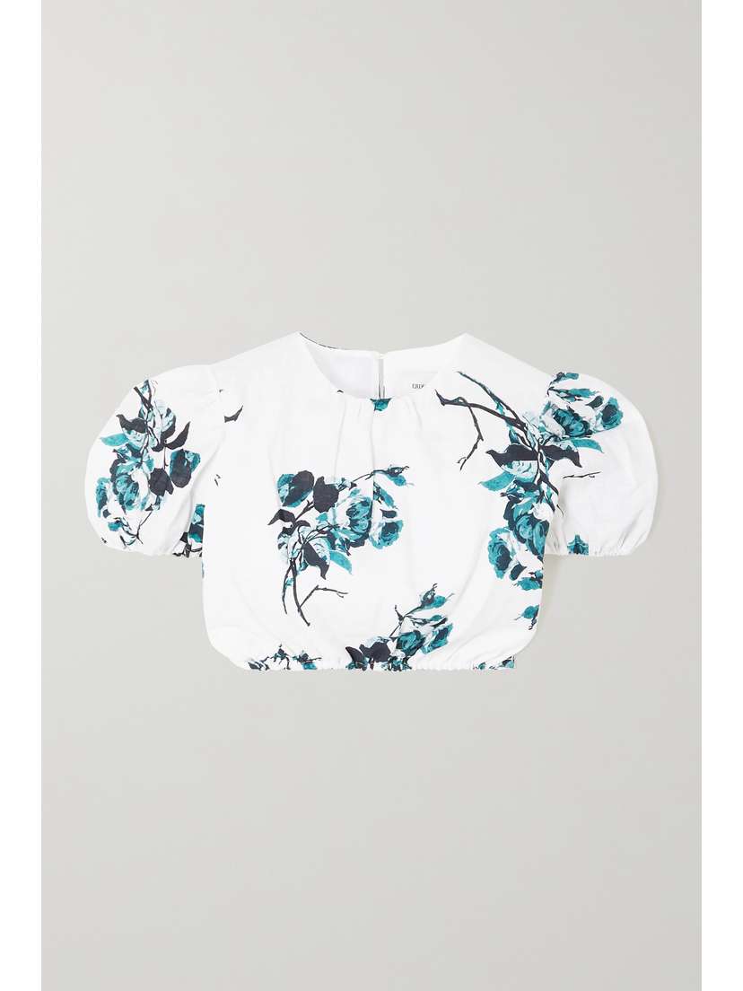 Erdem Romi Cropped Floral-print Linen Top - UK 16