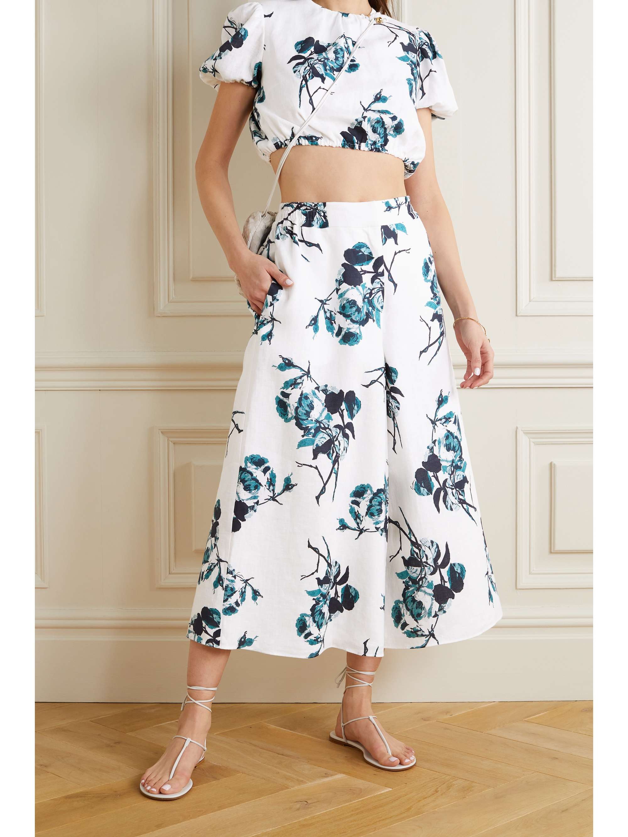 ERDEM Romi cropped floral-print linen top