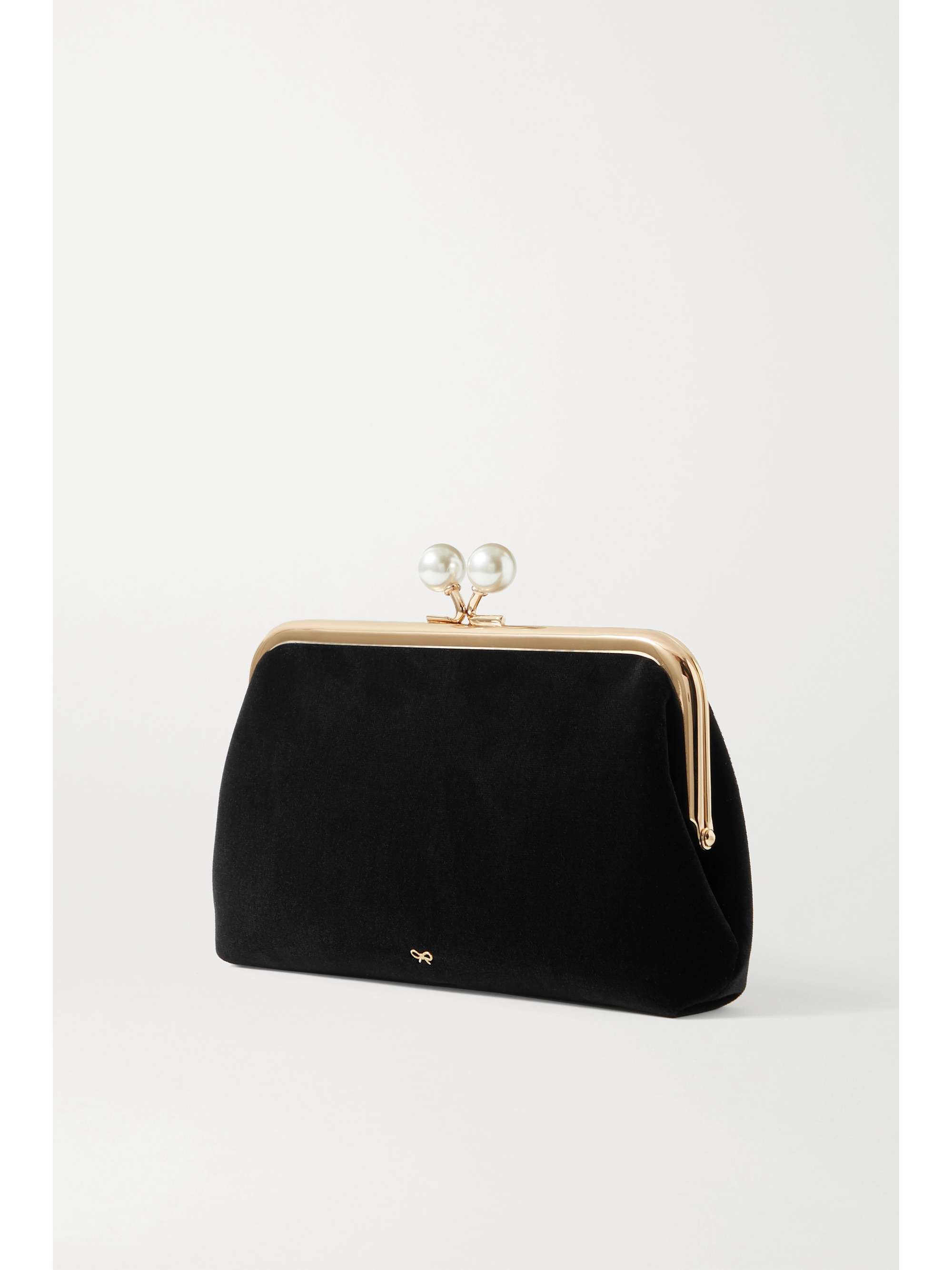 ANYA HINDMARCH Maud faux pearl-embellished velvet clutch