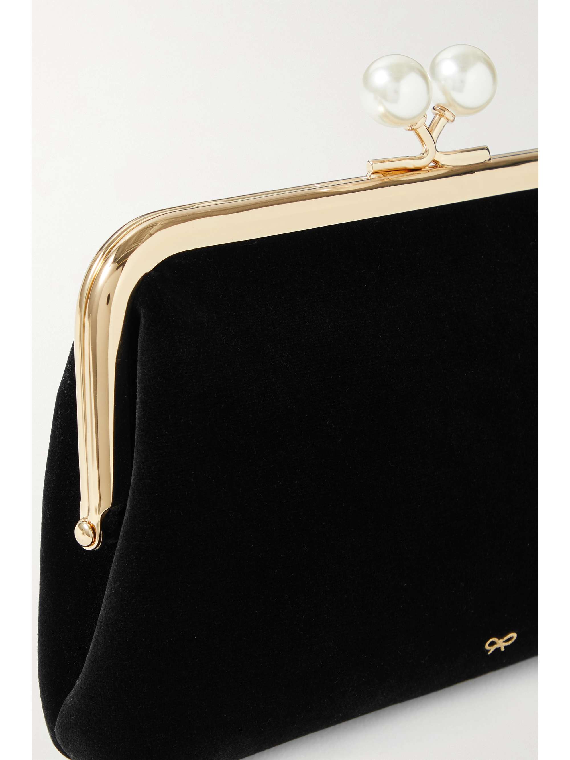 ANYA HINDMARCH Maud faux pearl-embellished velvet clutch