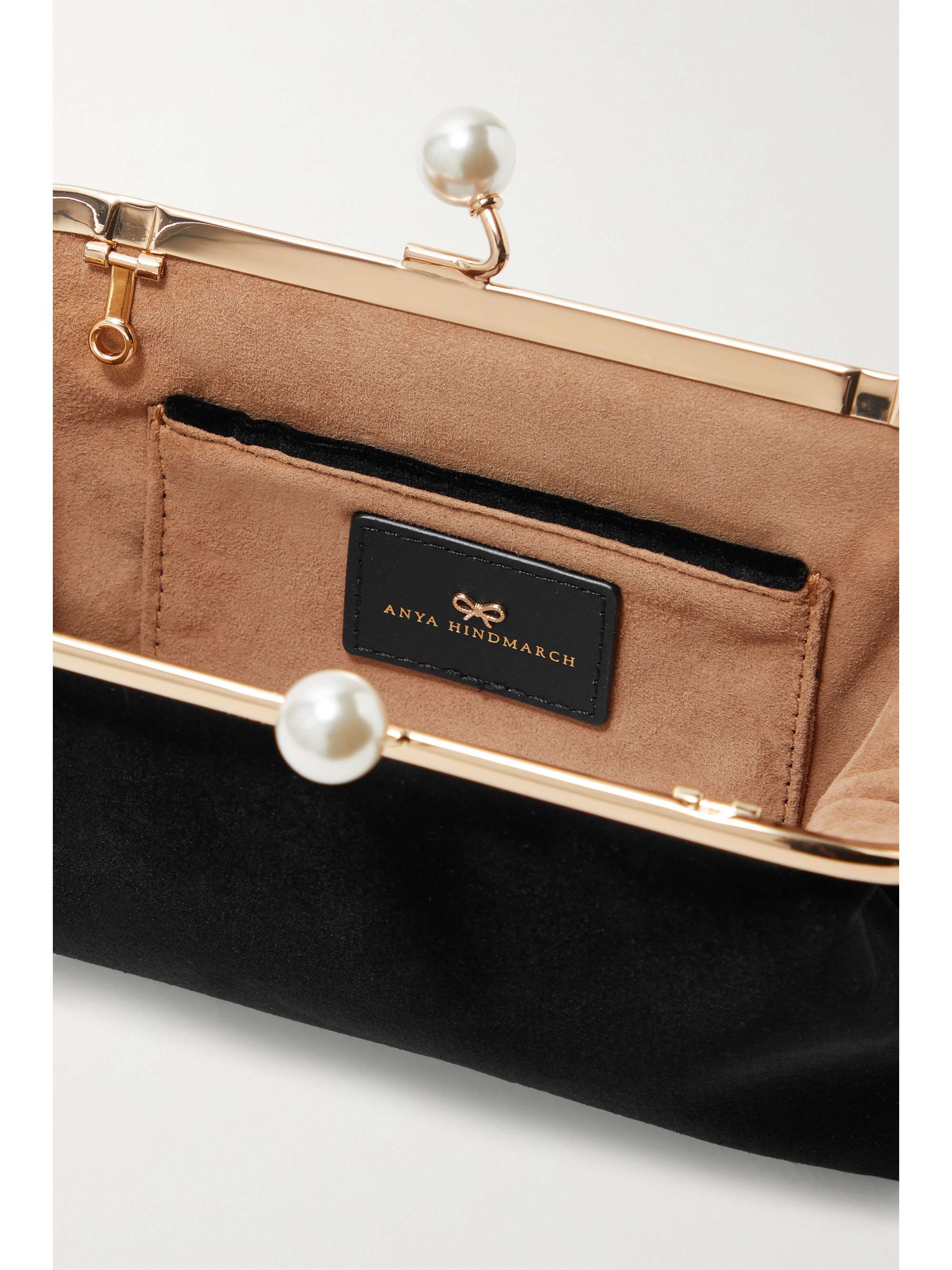 ANYA HINDMARCH Maud faux pearl-embellished velvet clutch