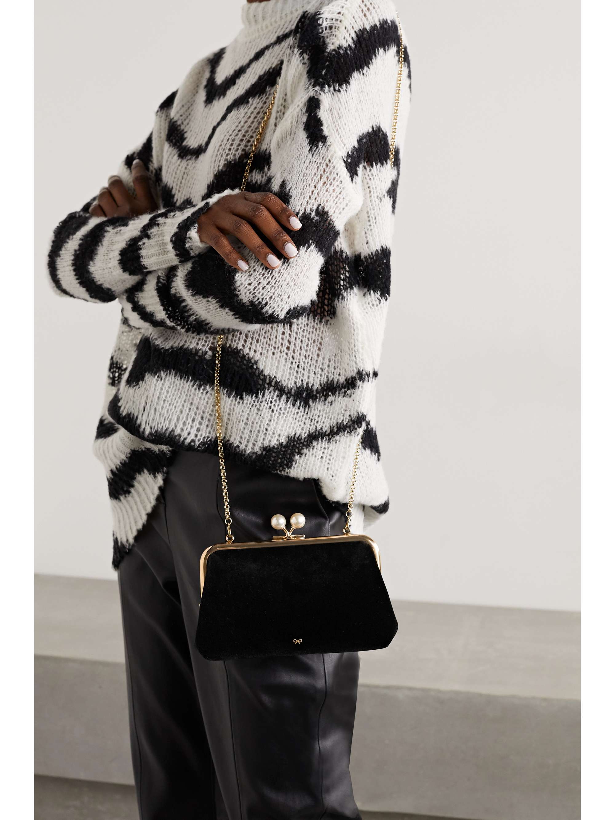 ANYA HINDMARCH Maud faux pearl-embellished velvet clutch