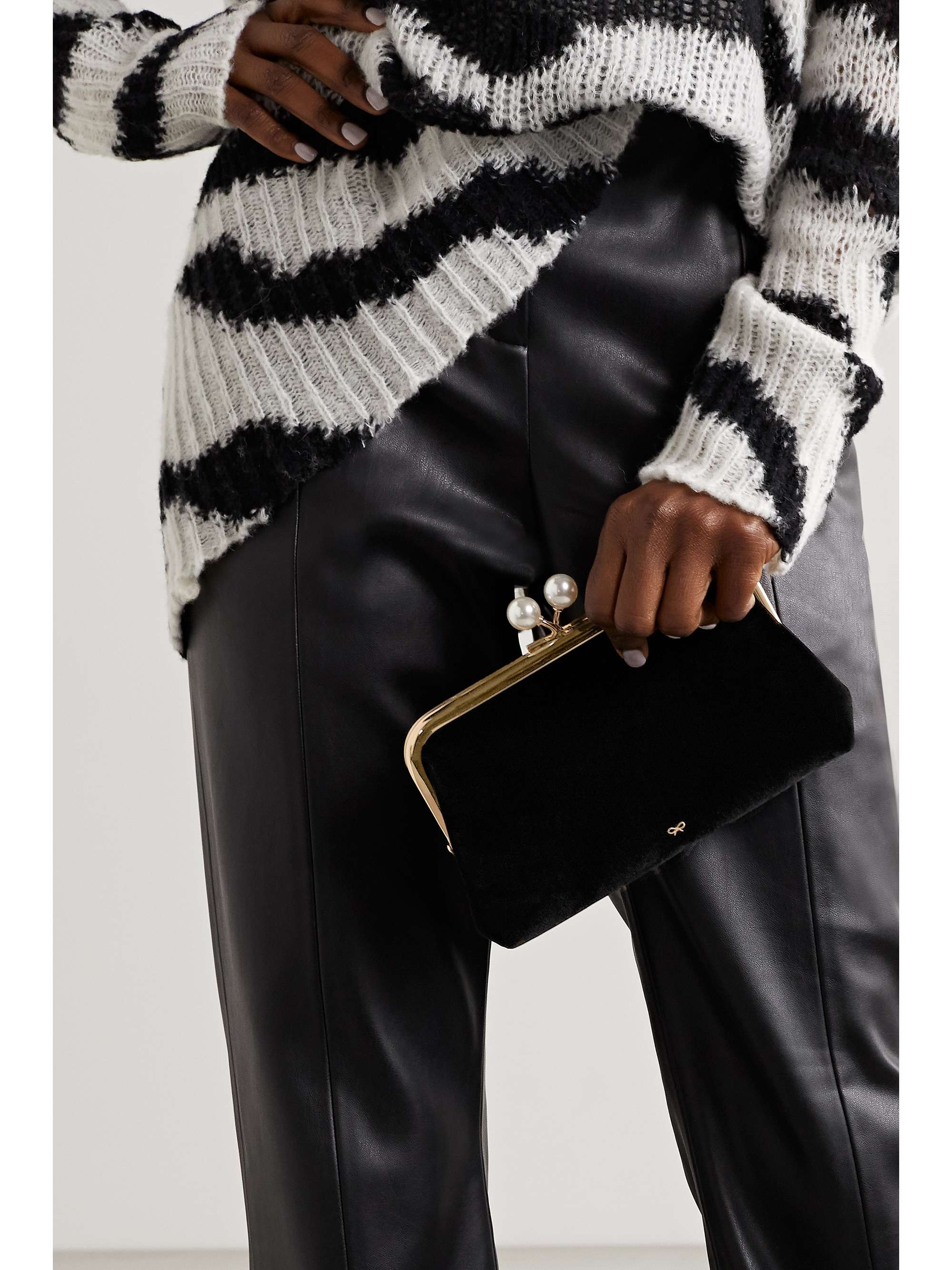 ANYA HINDMARCH Maud faux pearl-embellished velvet clutch