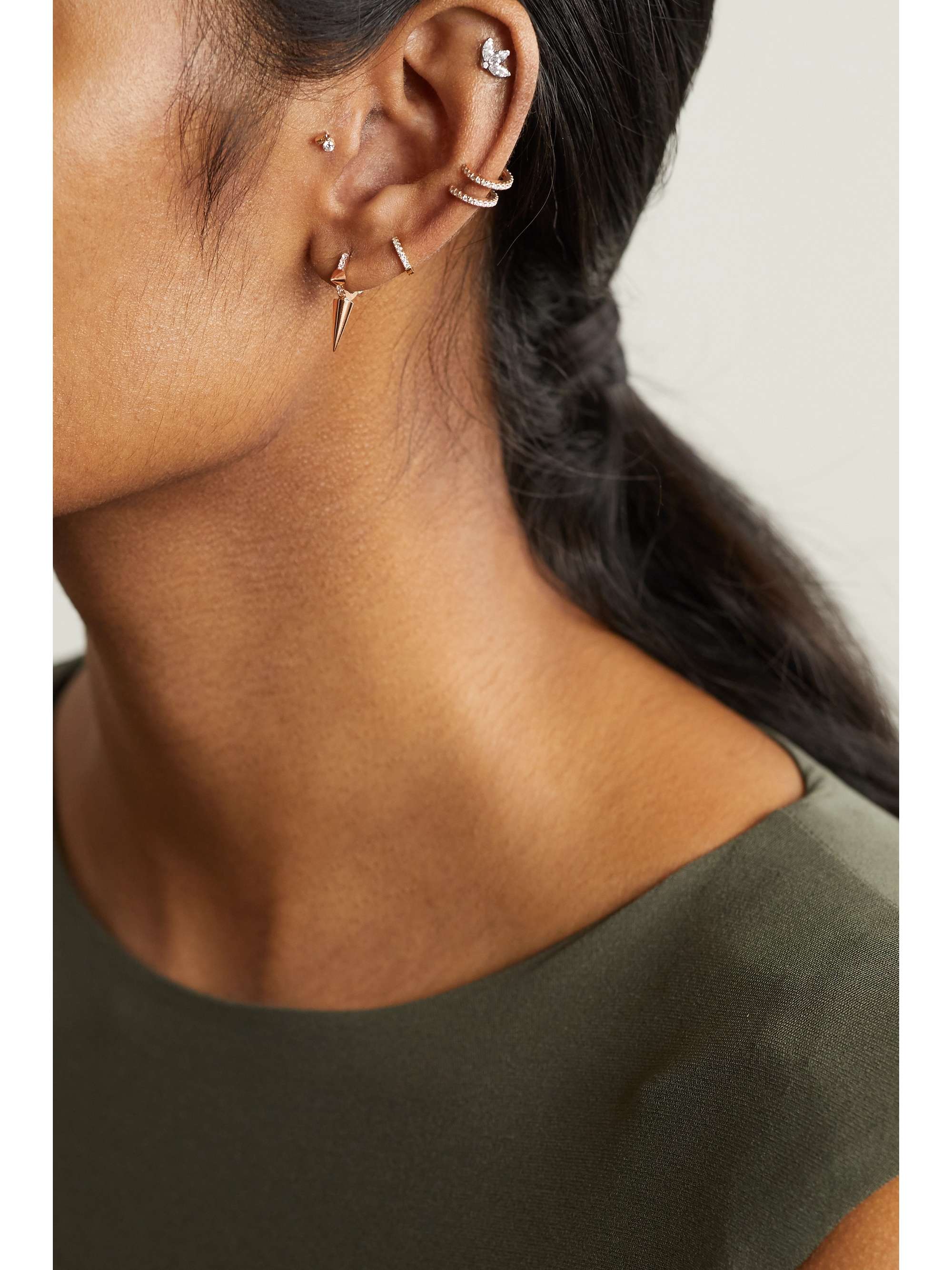 MARIA TASH Triple Spike 6.5mm 18-karat rose gold diamond earring