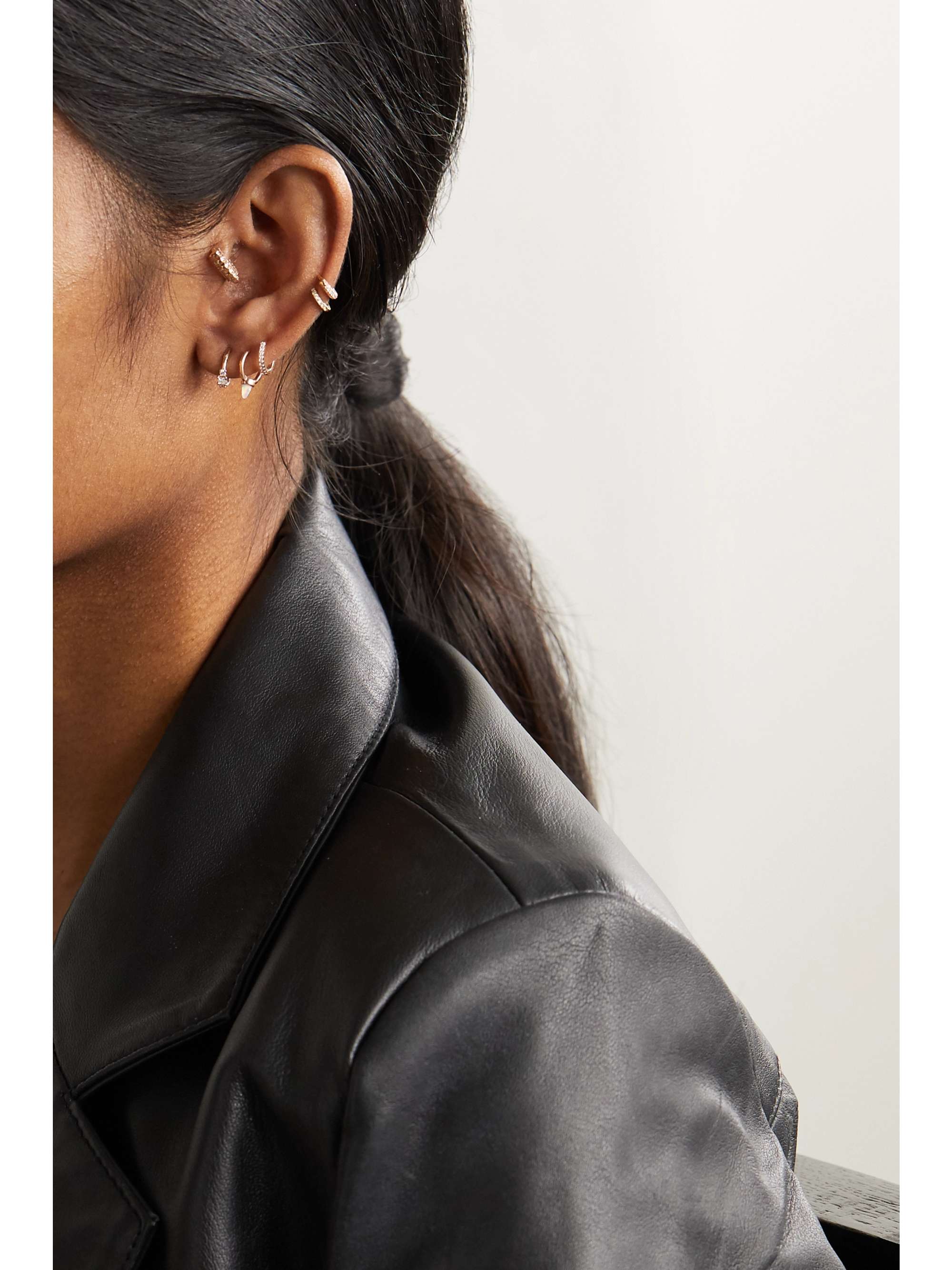 MARIA TASH 8mm 18-karat white gold diamond hoop earring
