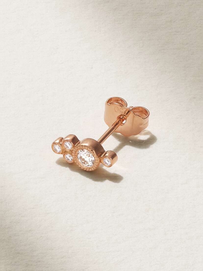 MARIA TASH 4mm 18-karat Rose Gold Diamond Earring