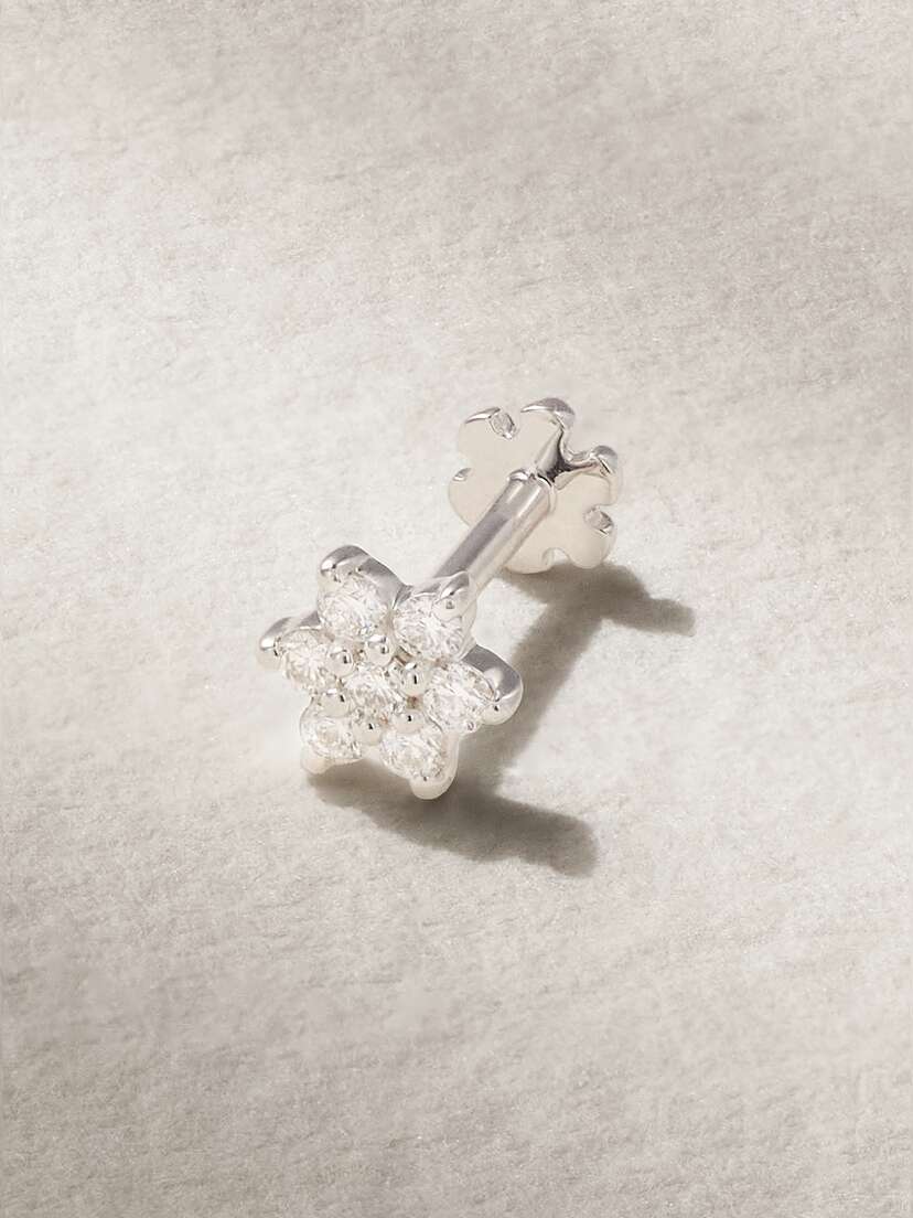 MARIA TASH 4.5mm 18-karat White Gold Diamond Earring