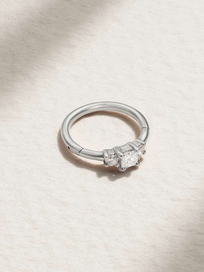 MARIA TASH 8mm 18-karat White Gold Diamond Hoop Earring