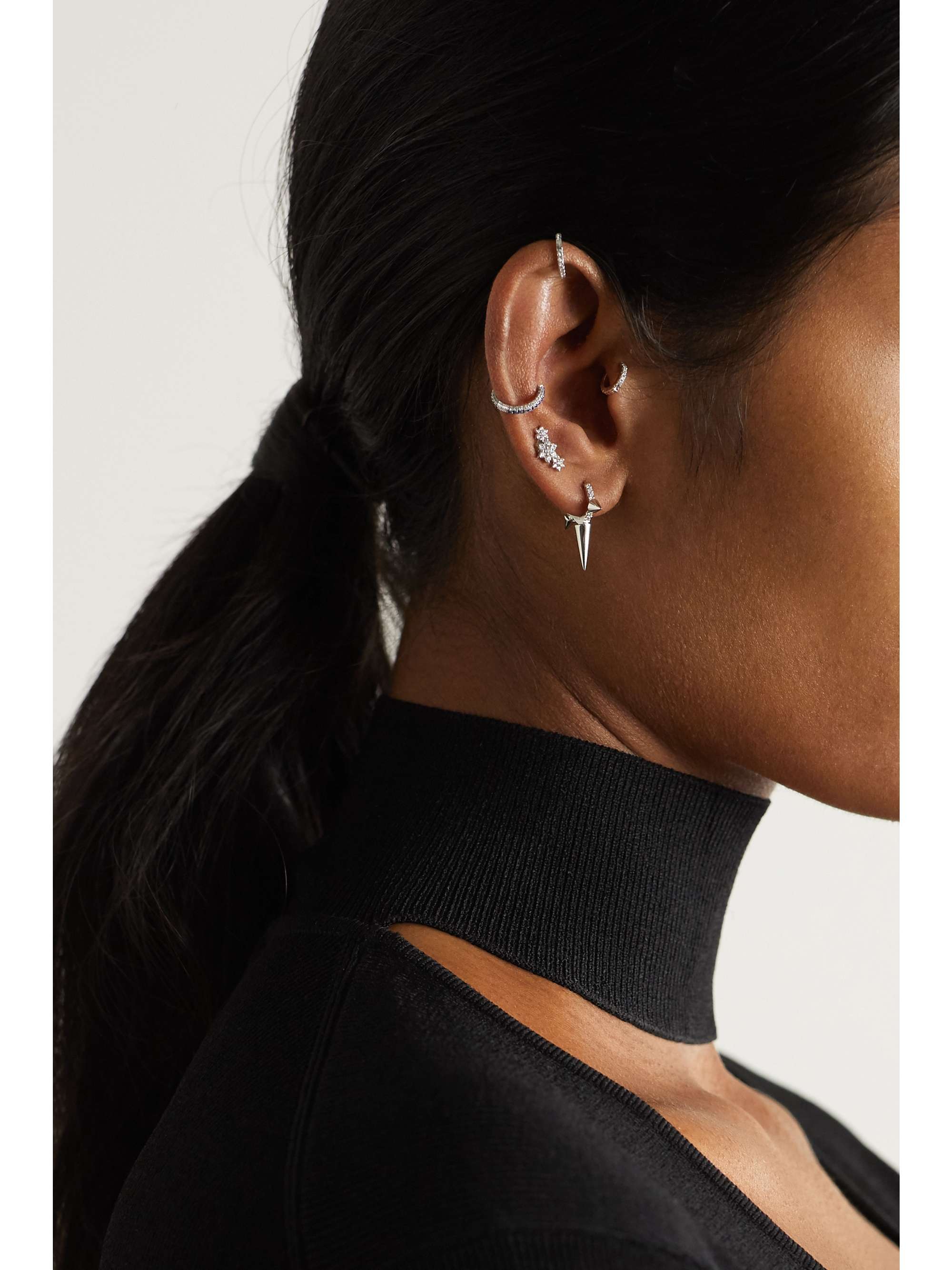 MARIA TASH Triple Spike 6.5mm 18-karat rose gold diamond earring