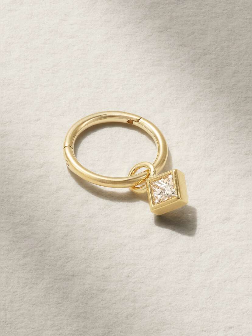 MARIA TASH 2.5mm 18-karat Gold Diamond Hoop Earring