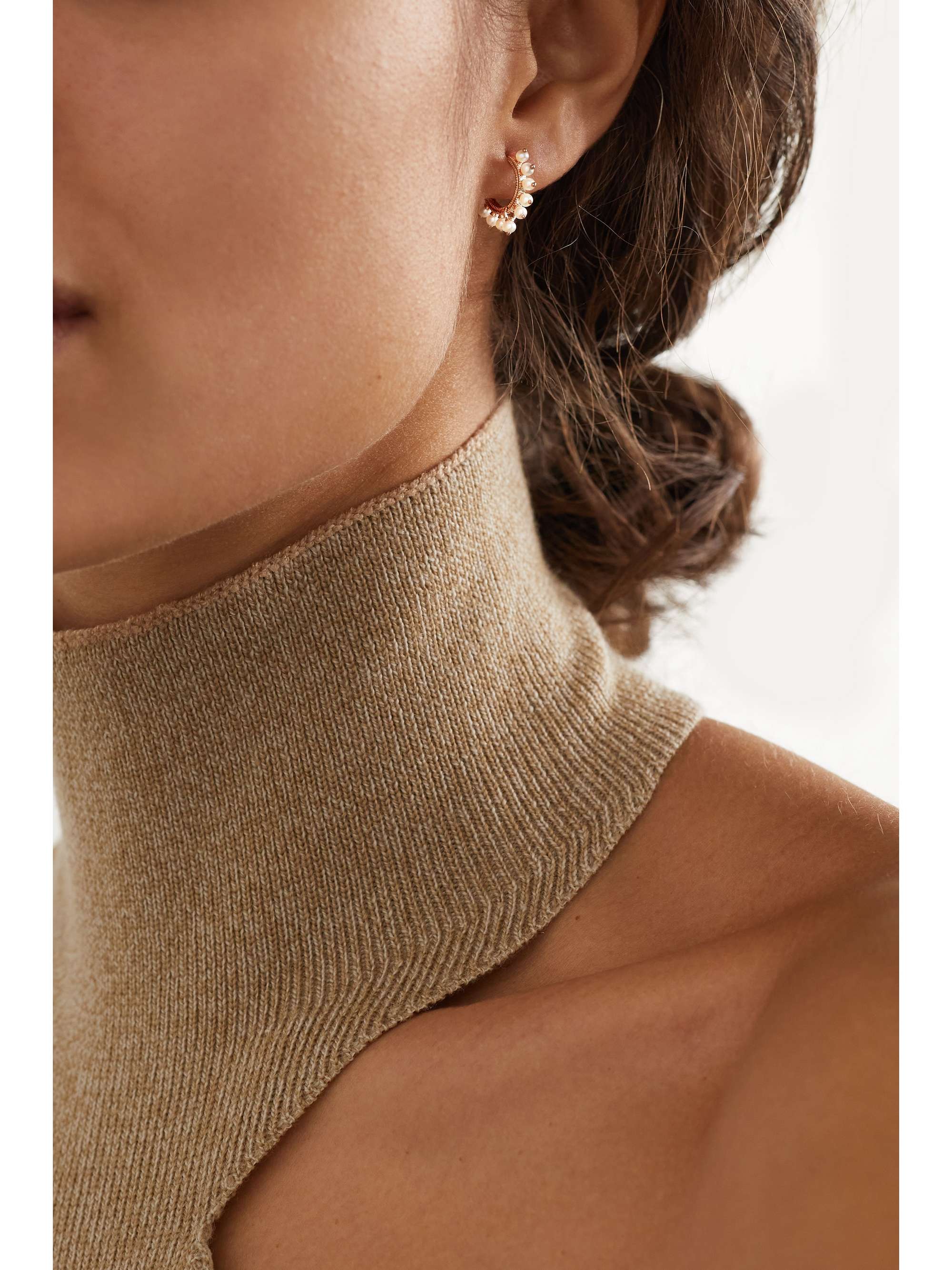 MARIA TASH 8mm 14-karat gold pearl hoop earring