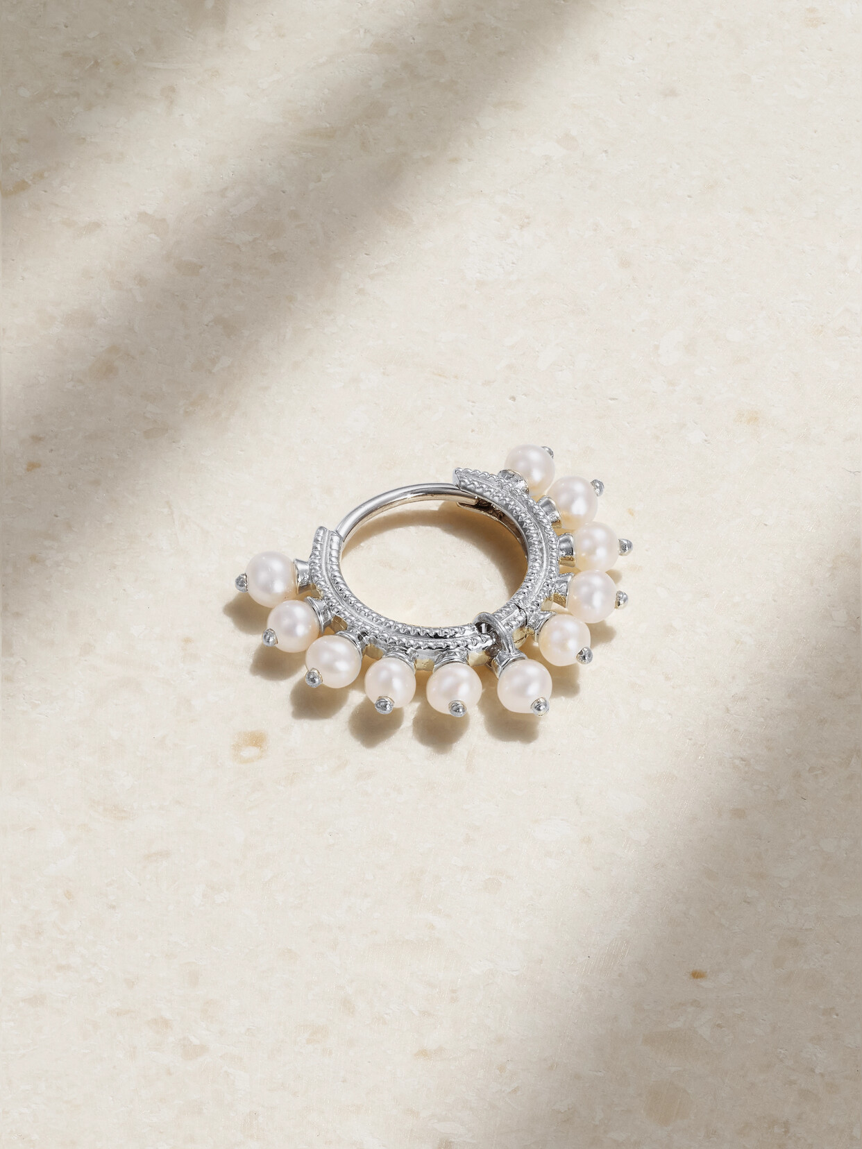 MARIA TASH - 8mm 14-karat Gold Pearl Hoop Earring - White
