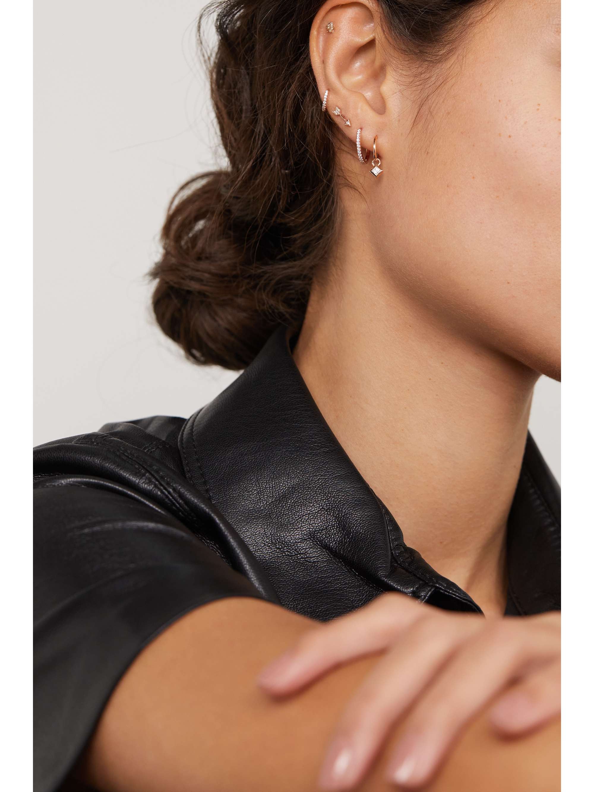 MARIA TASH 2.5mm 18-karat gold diamond hoop earring
