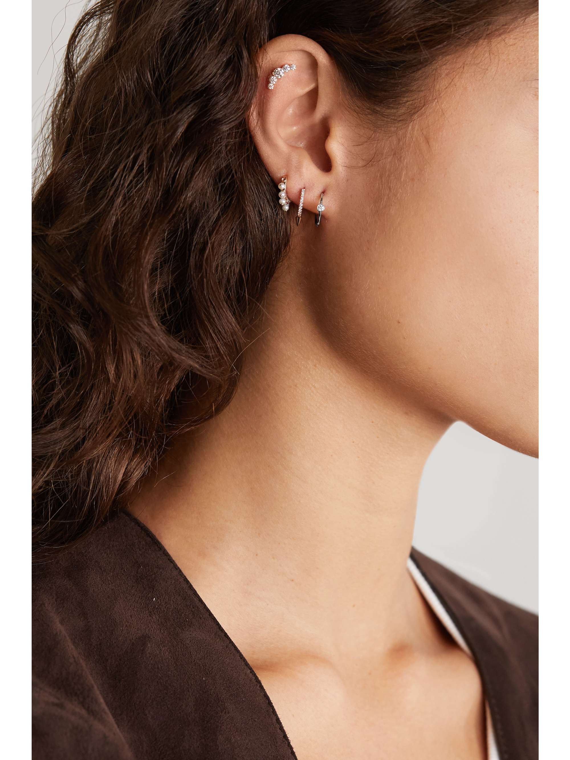MARIA TASH 9.5mm 18-karat gold diamond hoop earring