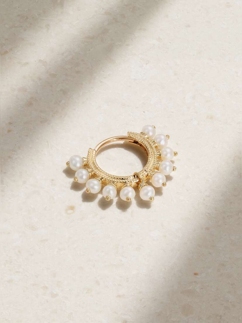 MARIA TASH 8mm 14-karat Gold Pearl Hoop Earring
