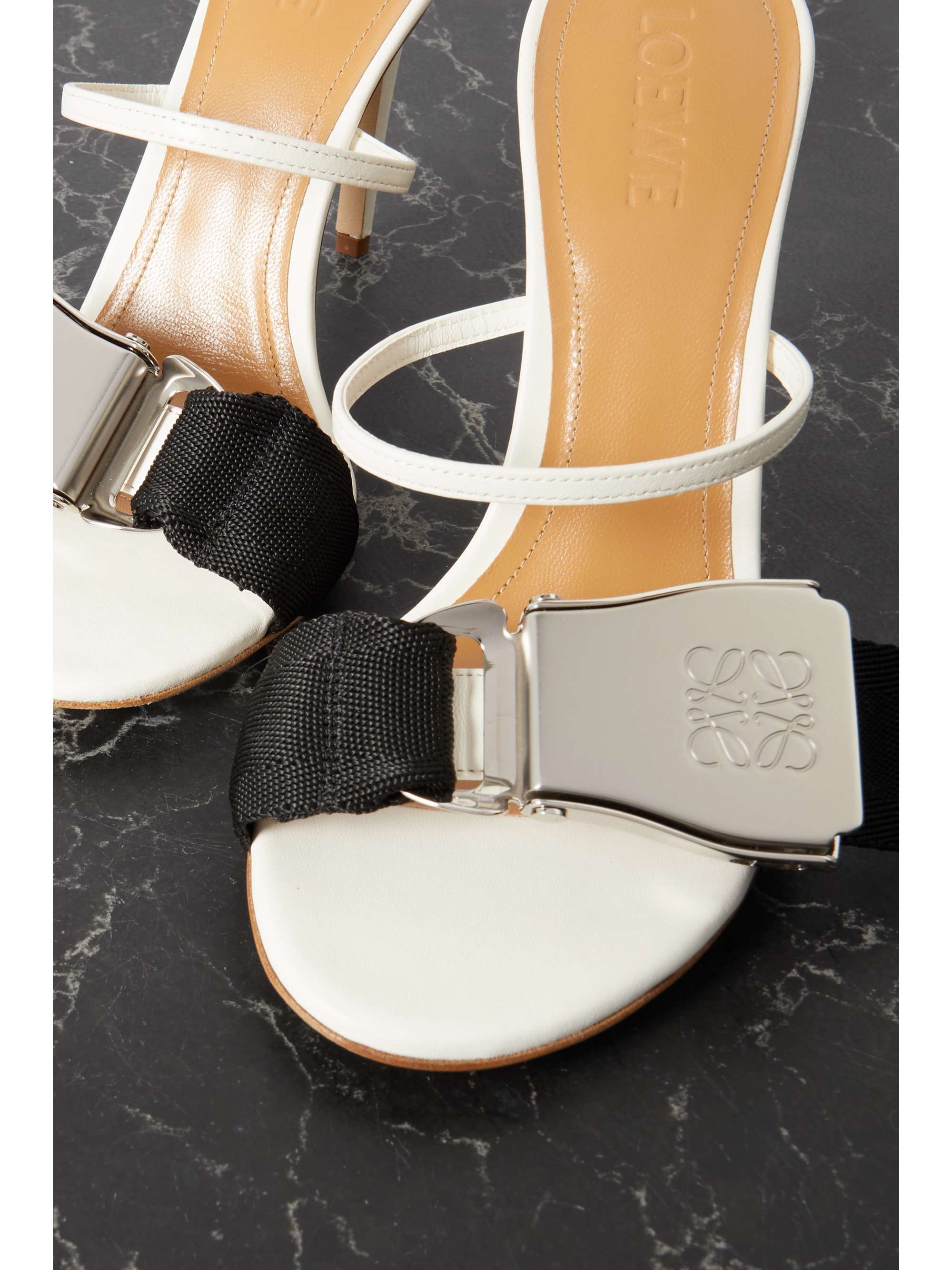 LOEWE Buckled canvas and leather mules