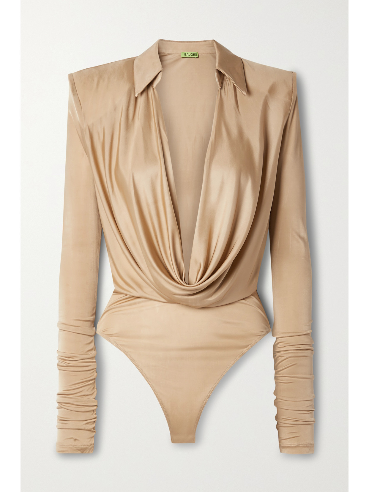 GAUGE81 Bauska Draped Satin-jersey Thong Bodysuit