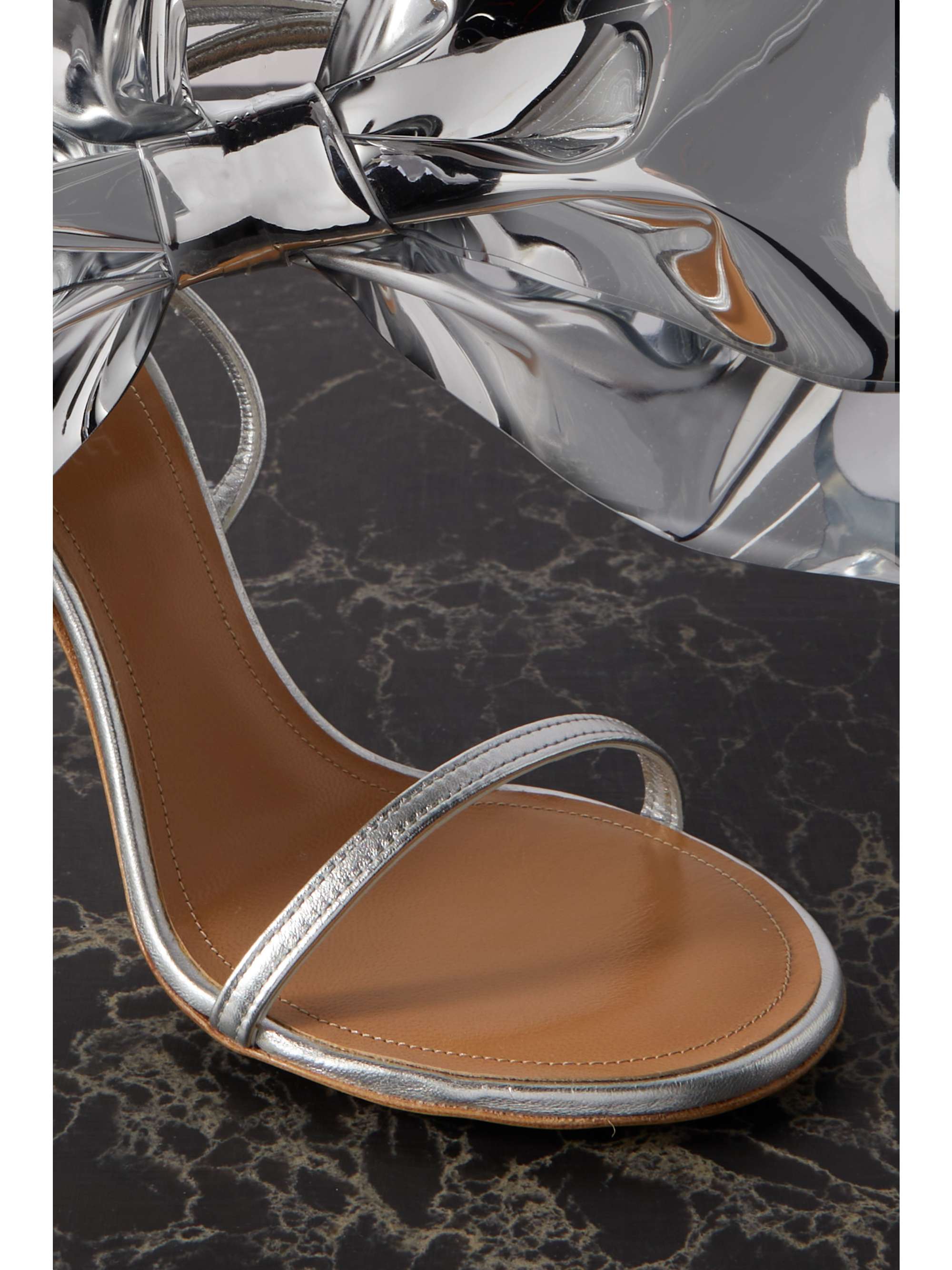 Silver Bow-detailed metallic leather sandals | LOEWE | NET-A-PORTER