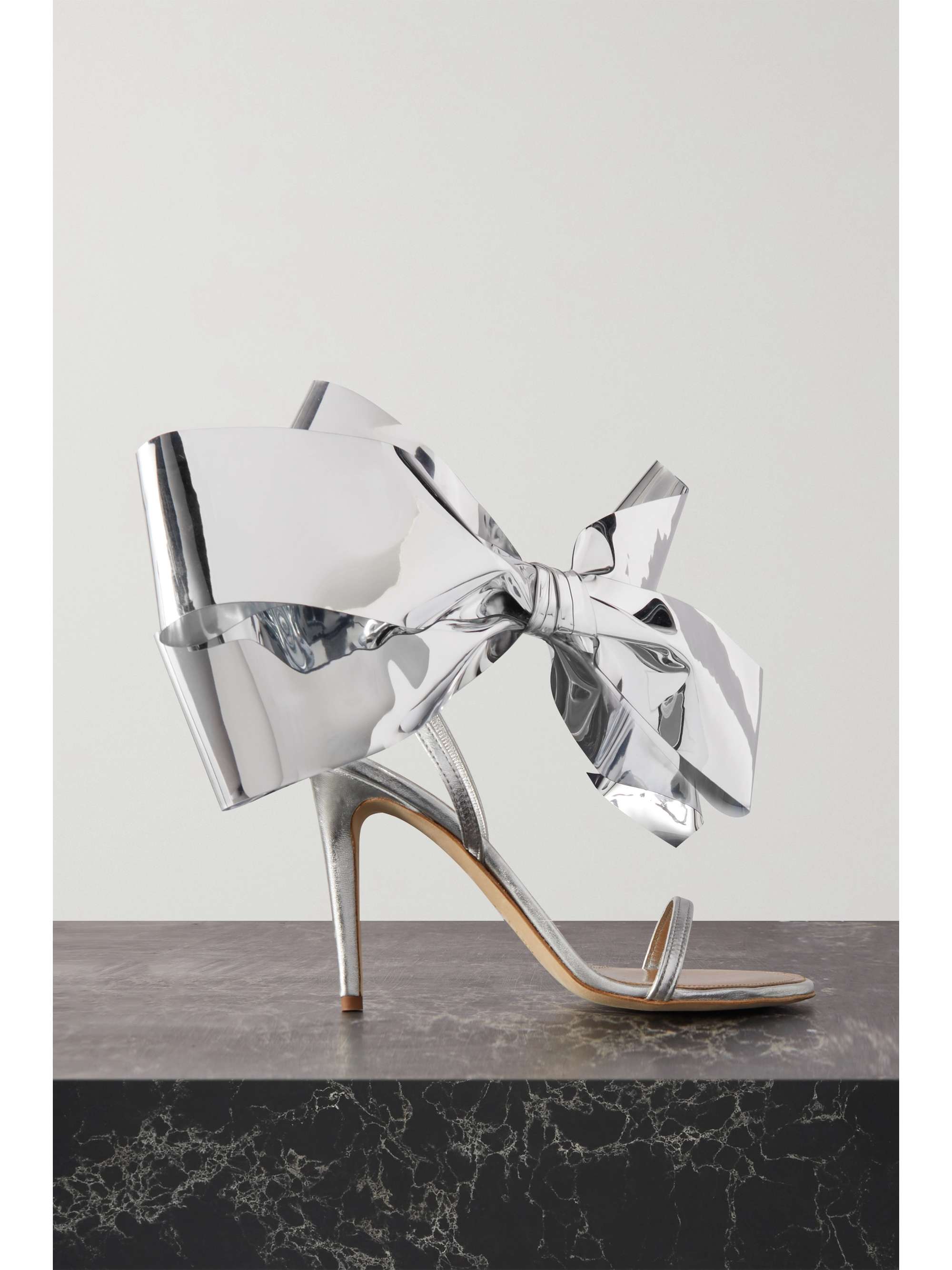 Silver Bow-detailed metallic leather sandals | LOEWE | NET-A-PORTER