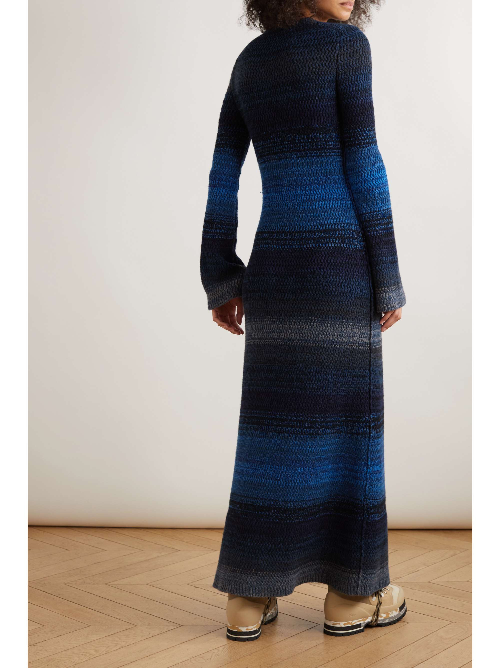 CHLOÉ Striped ribbed cashmere maxi dress