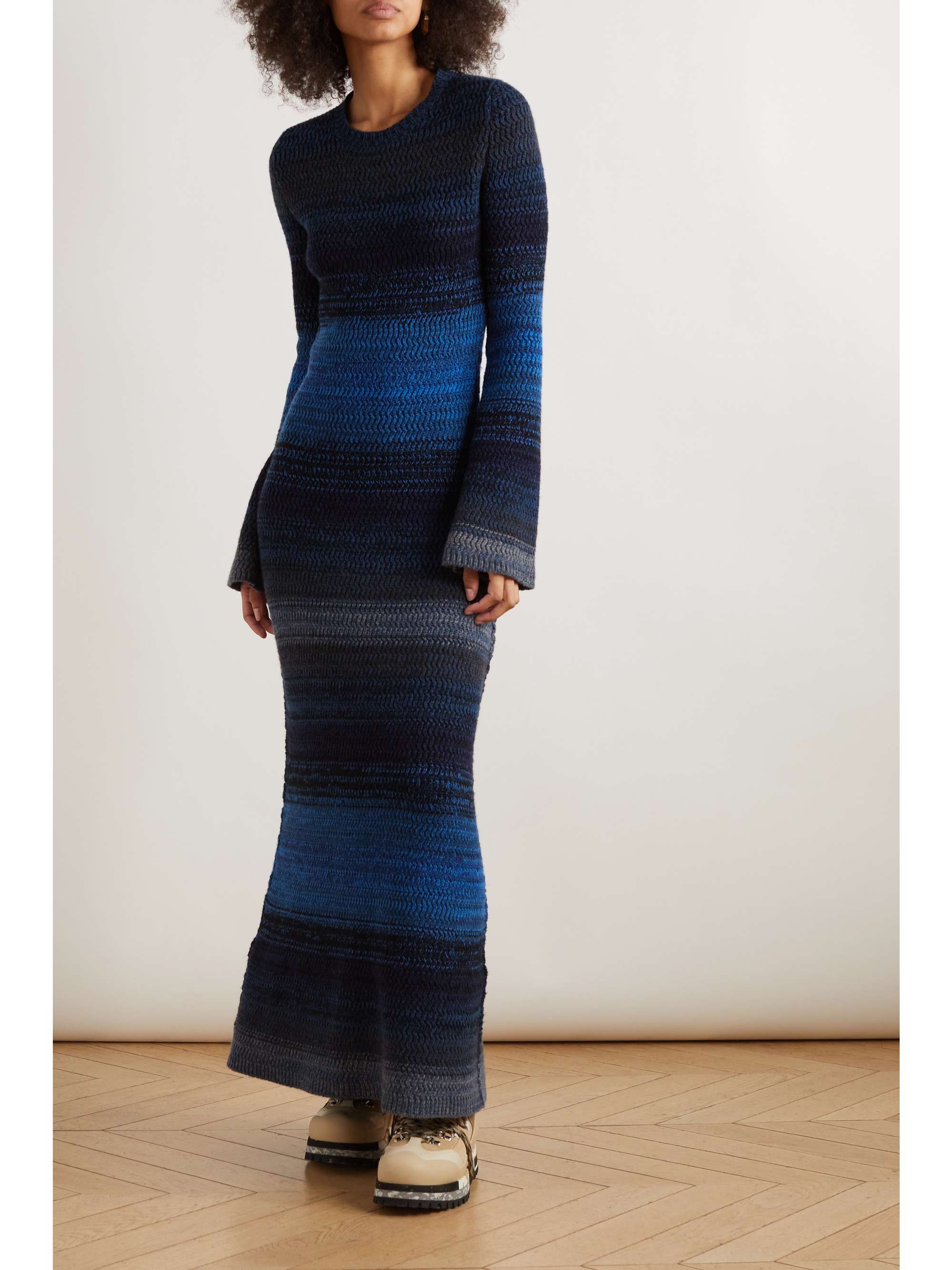 CHLOÉ Striped ribbed cashmere maxi dress