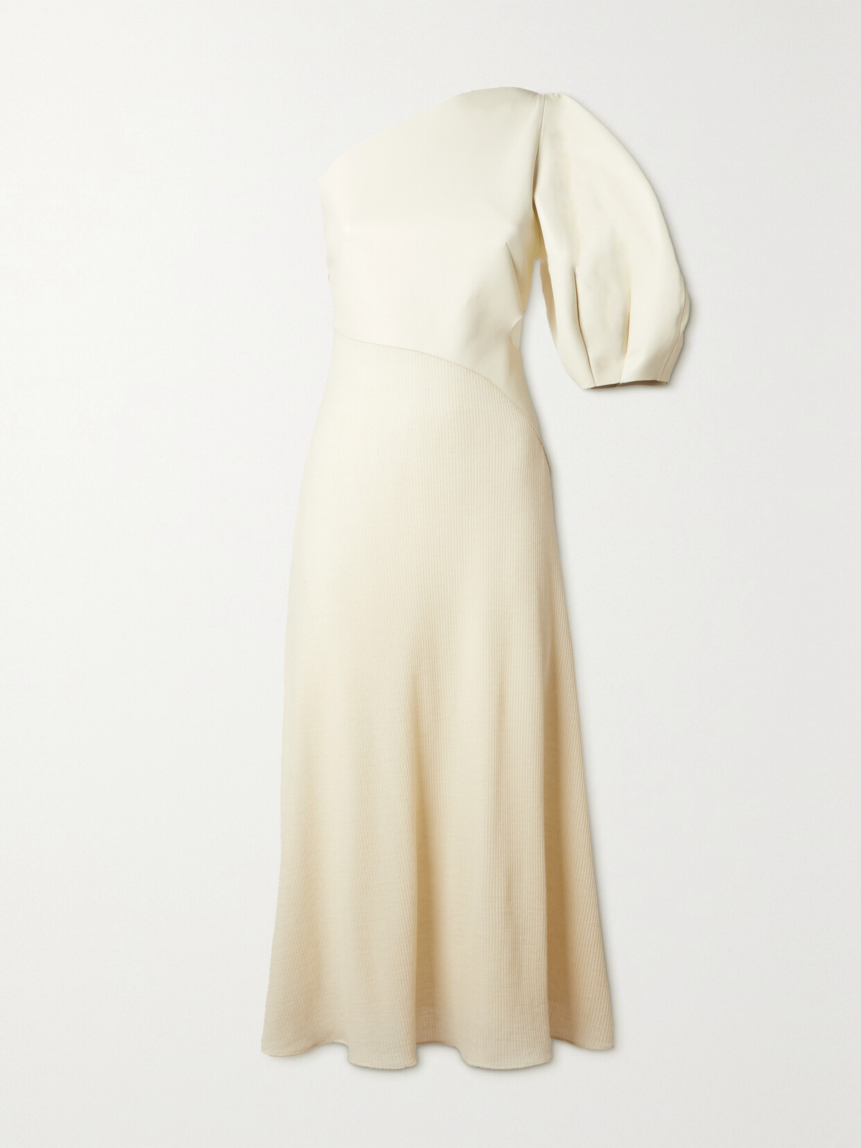 chloe jersey midi dress Chloe Peached Jersey One Shoulder Midi Dress / Ivory | MESHKI