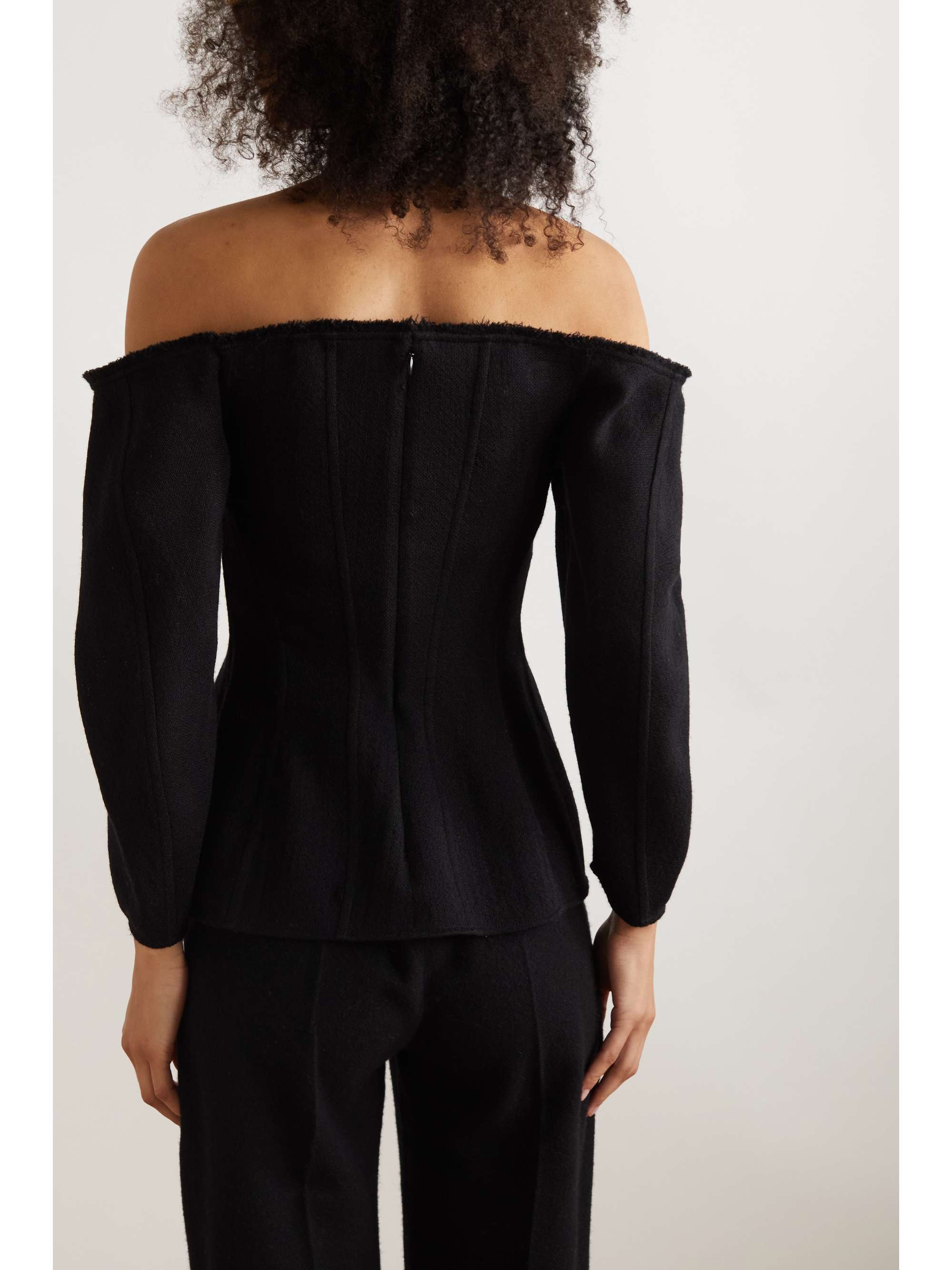 CHLOÉ Off-the-shoulder paneled wool and cashmere-blend blouse