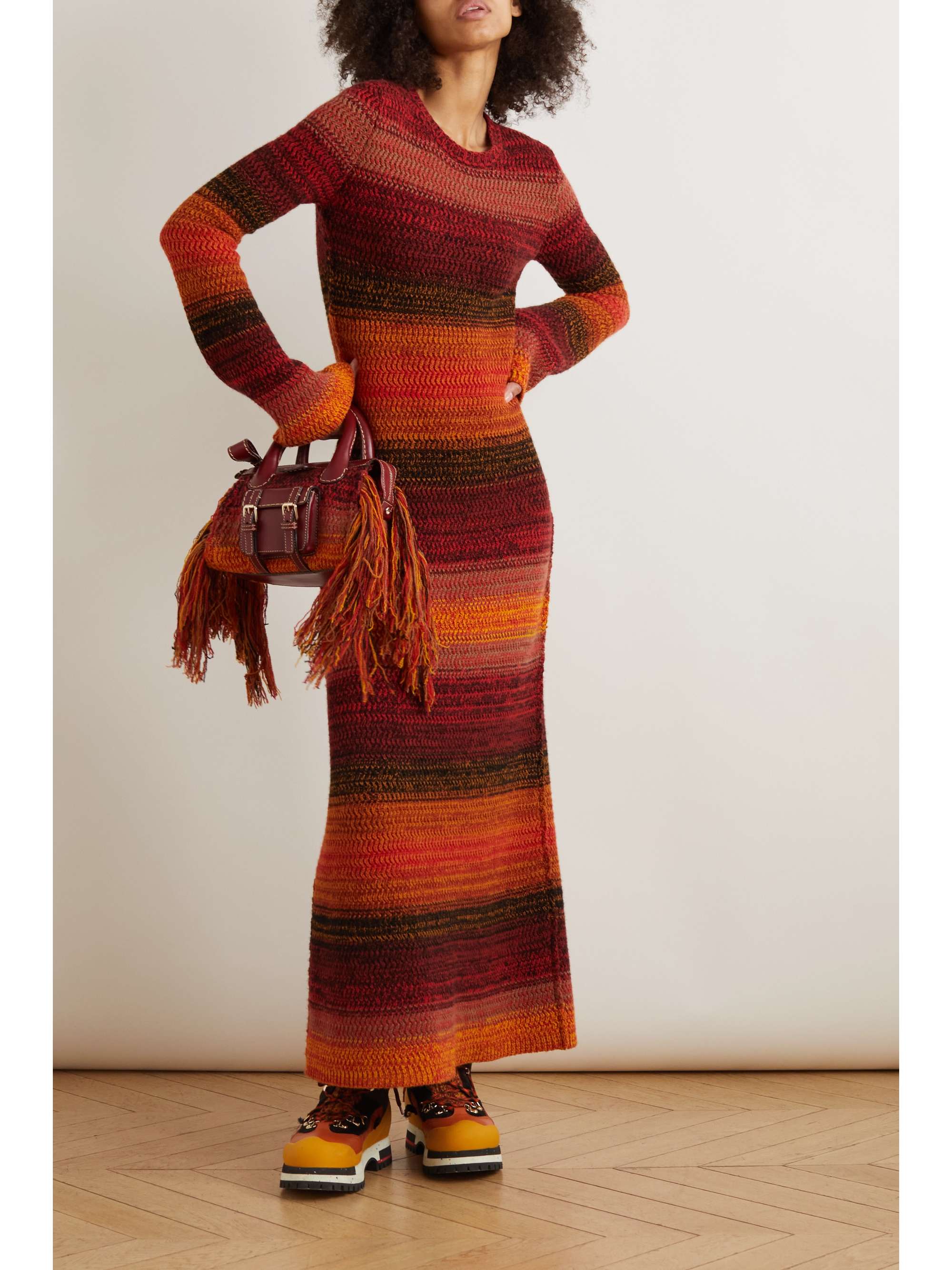 CHLOÉ Striped ribbed cashmere maxi dress