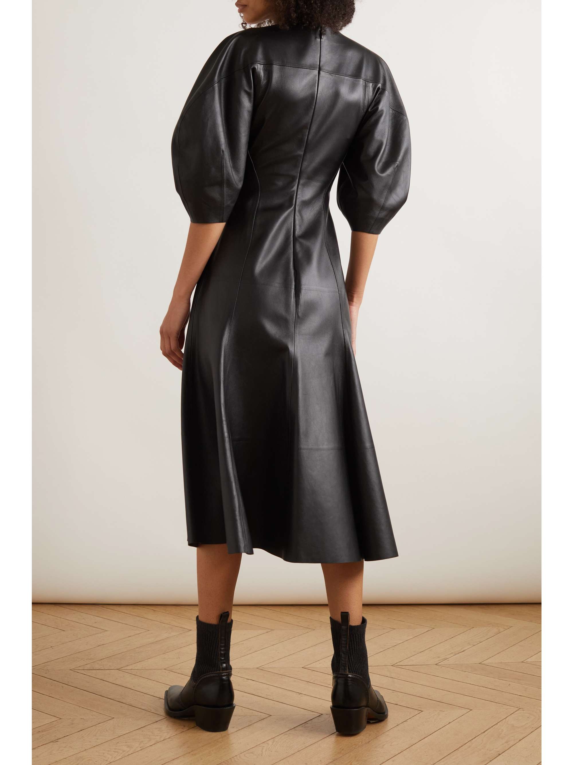 CHLOÉ Paneled leather midi dress