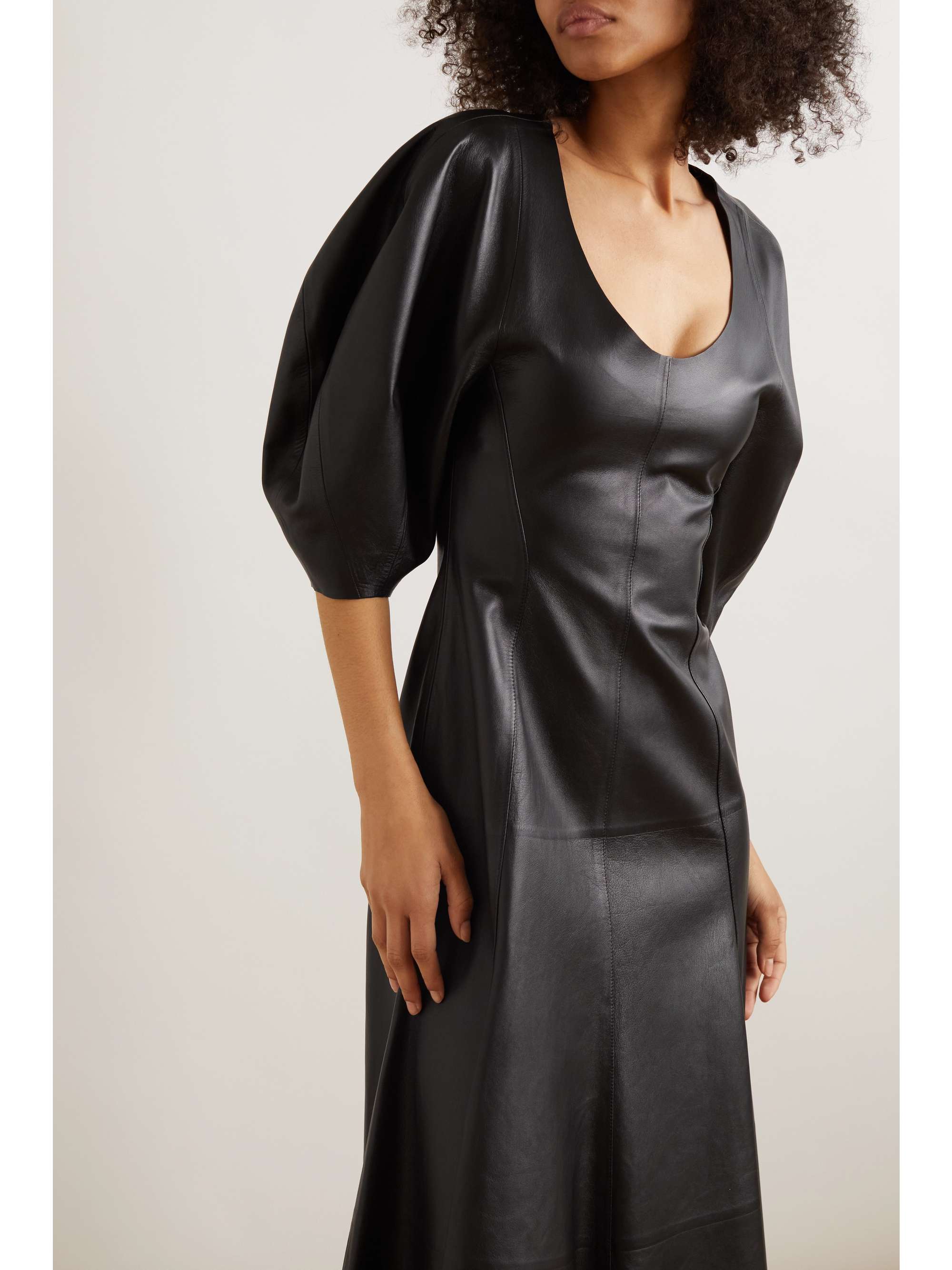 CHLOÉ Paneled leather midi dress