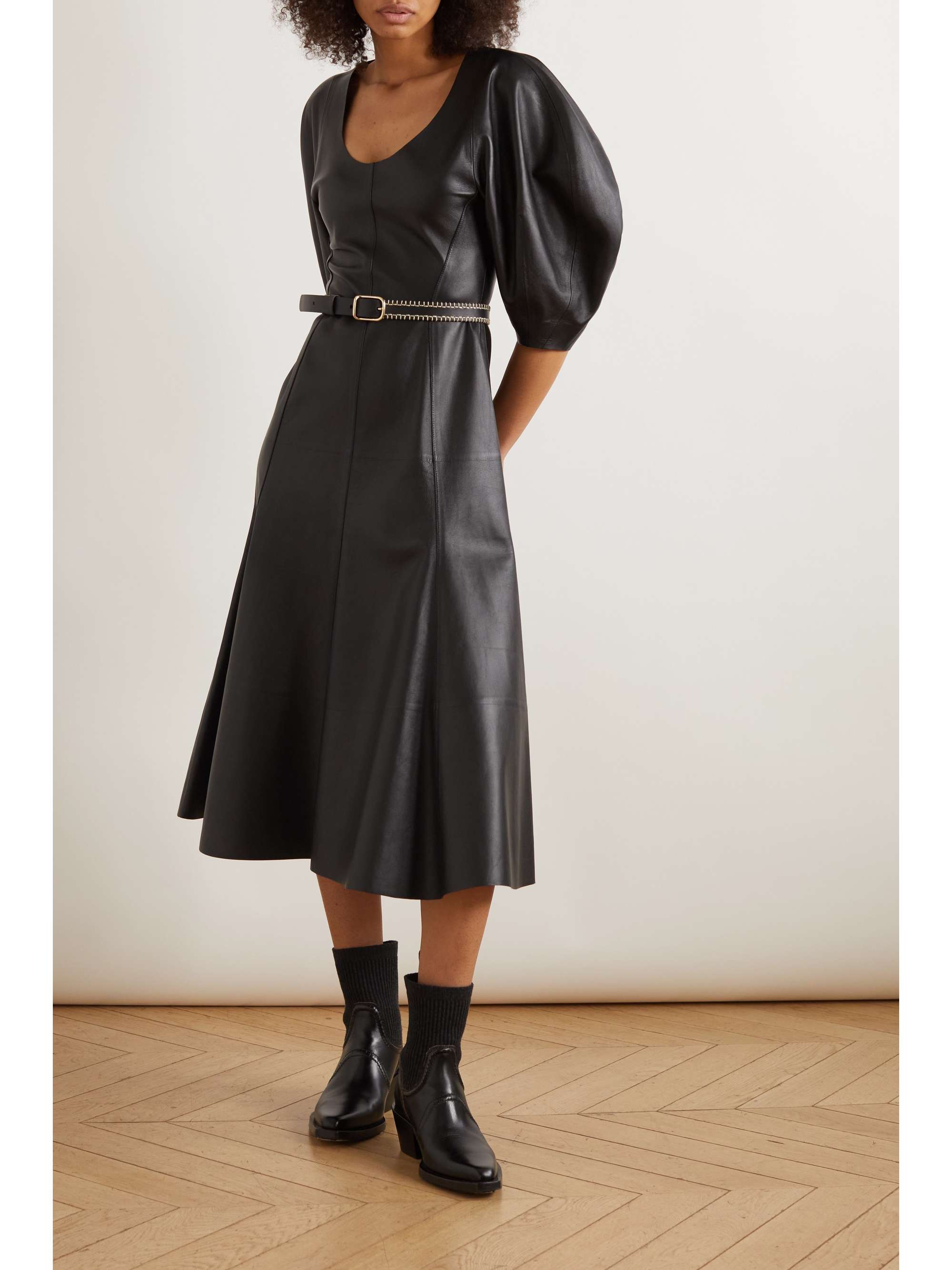 CHLOÉ Paneled leather midi dress
