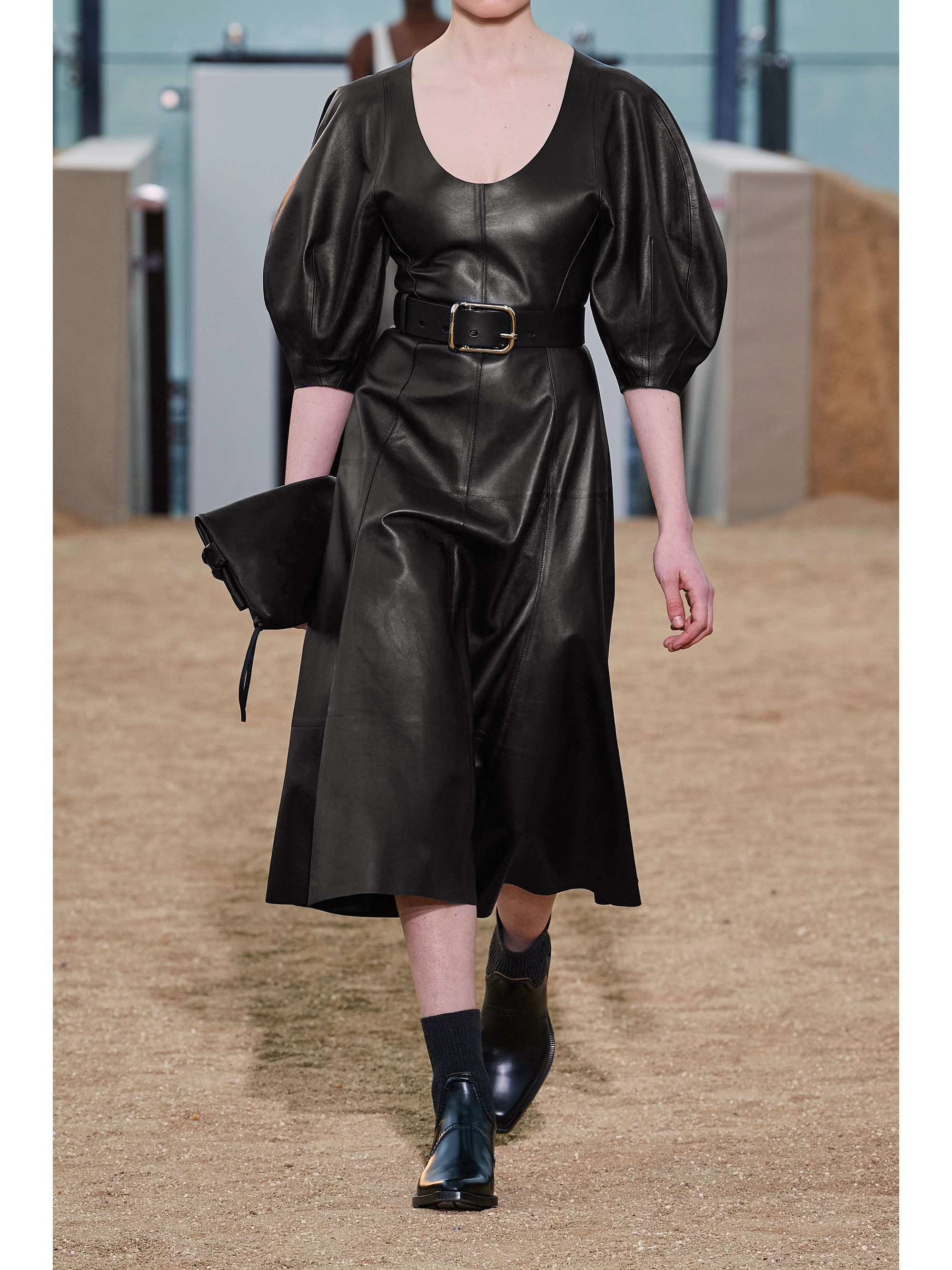 CHLOÉ Paneled leather midi dress