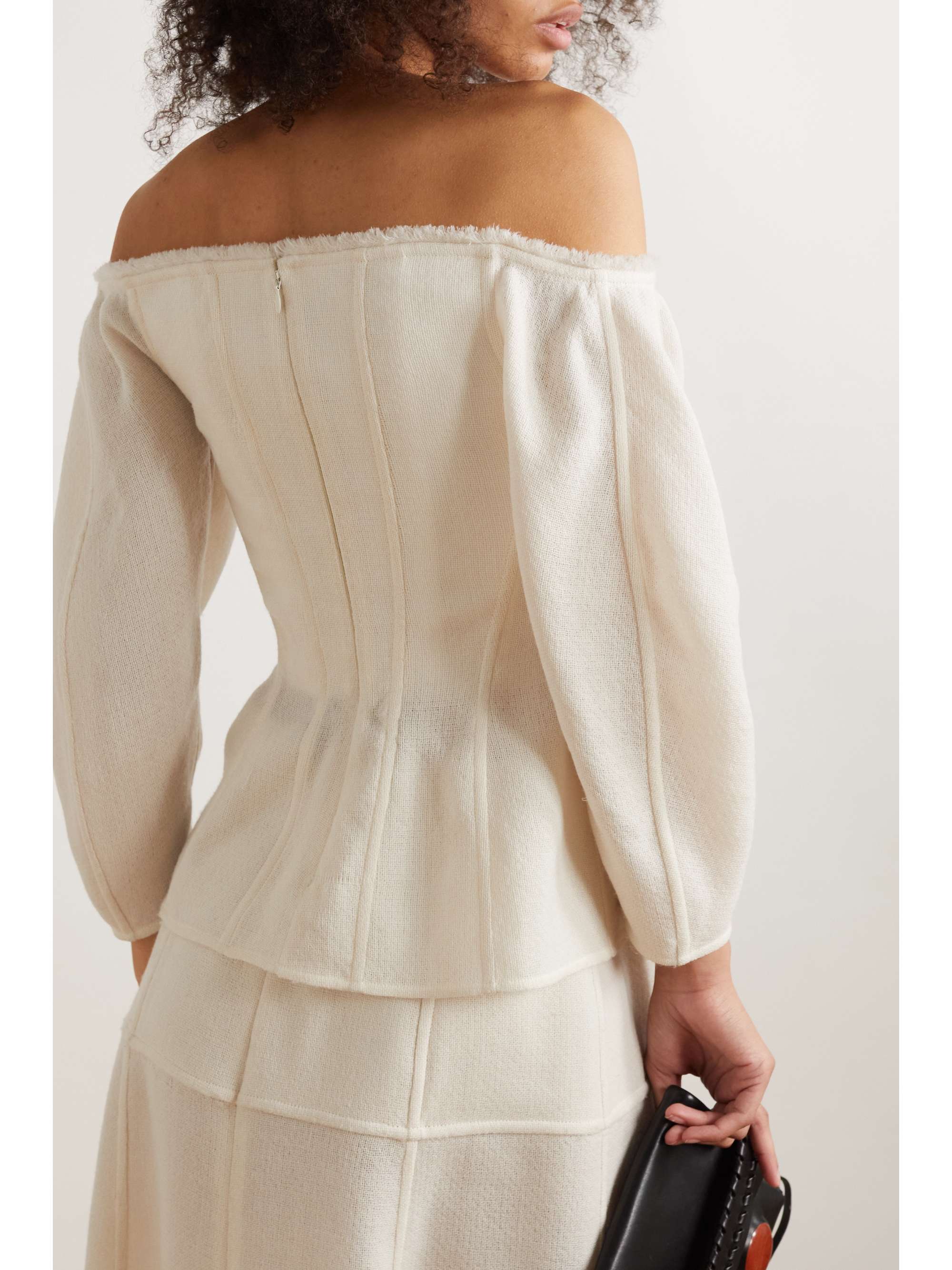 CHLOÉ Off-the-shoulder paneled wool and cashmere-blend blouse