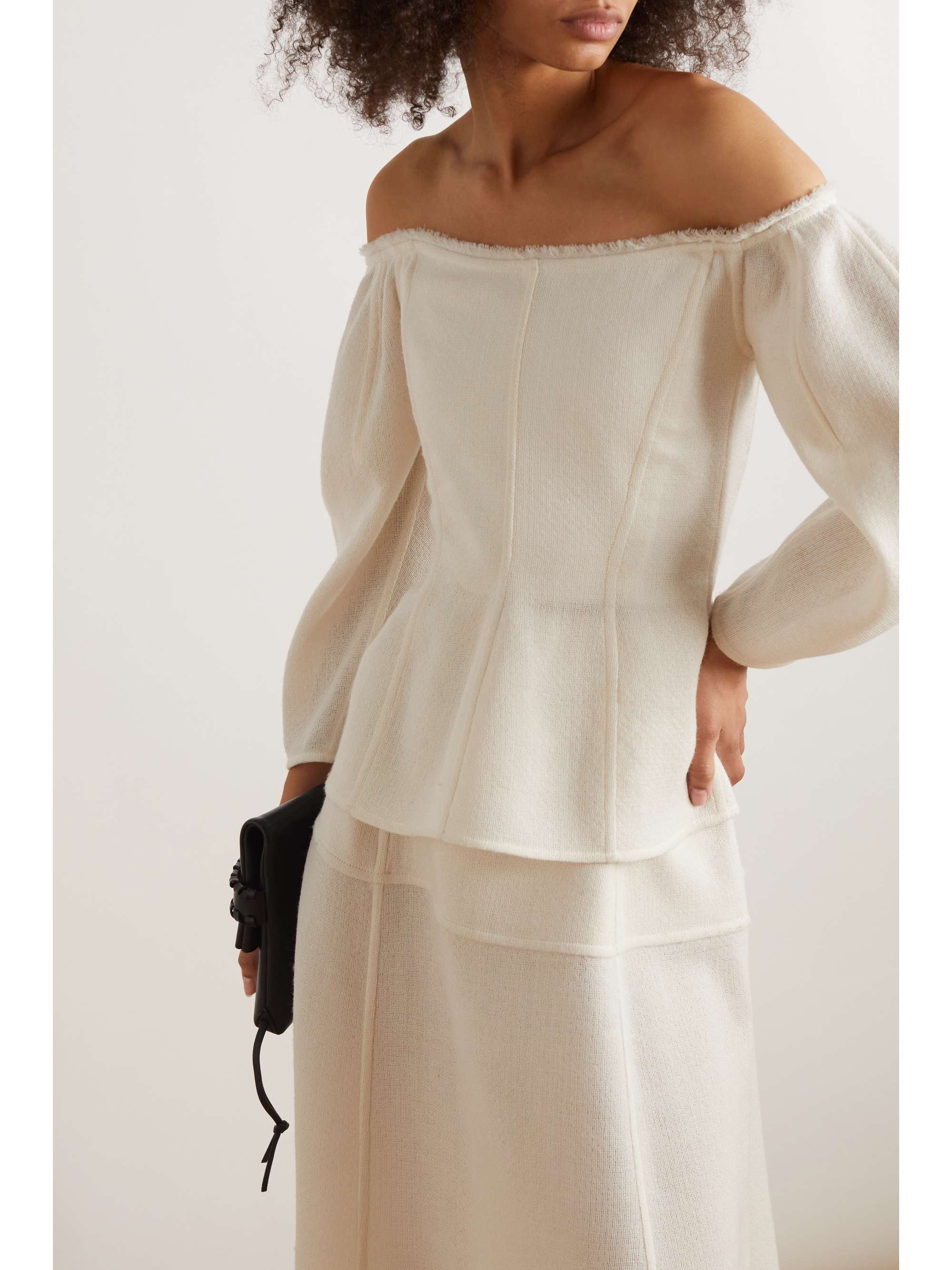 CHLOÉ Off-the-shoulder paneled wool and cashmere-blend blouse