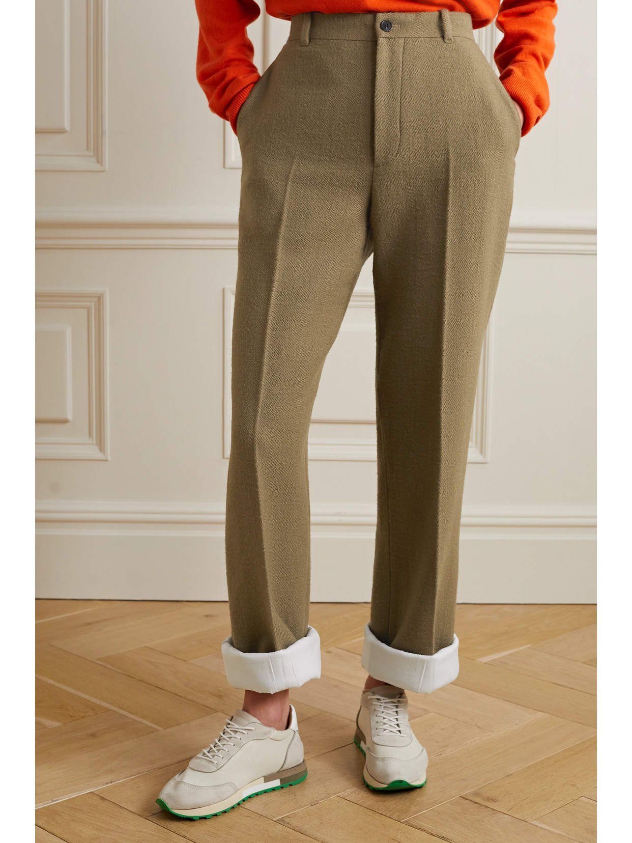 The Row Gustavo Brushed Wool-blend Straight-leg Pants In Brown