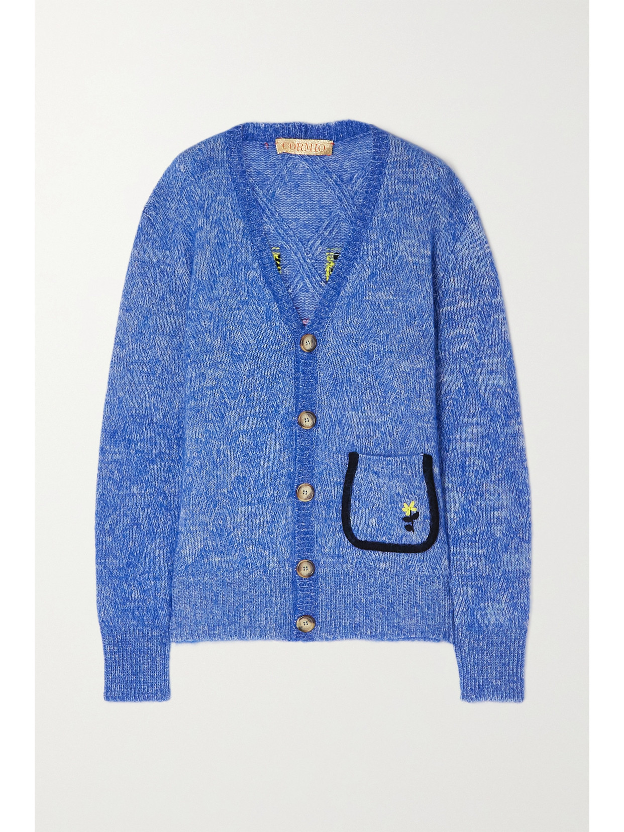 Shop Cormio Renato Intarsia Wool-blend Cardigan In Blue