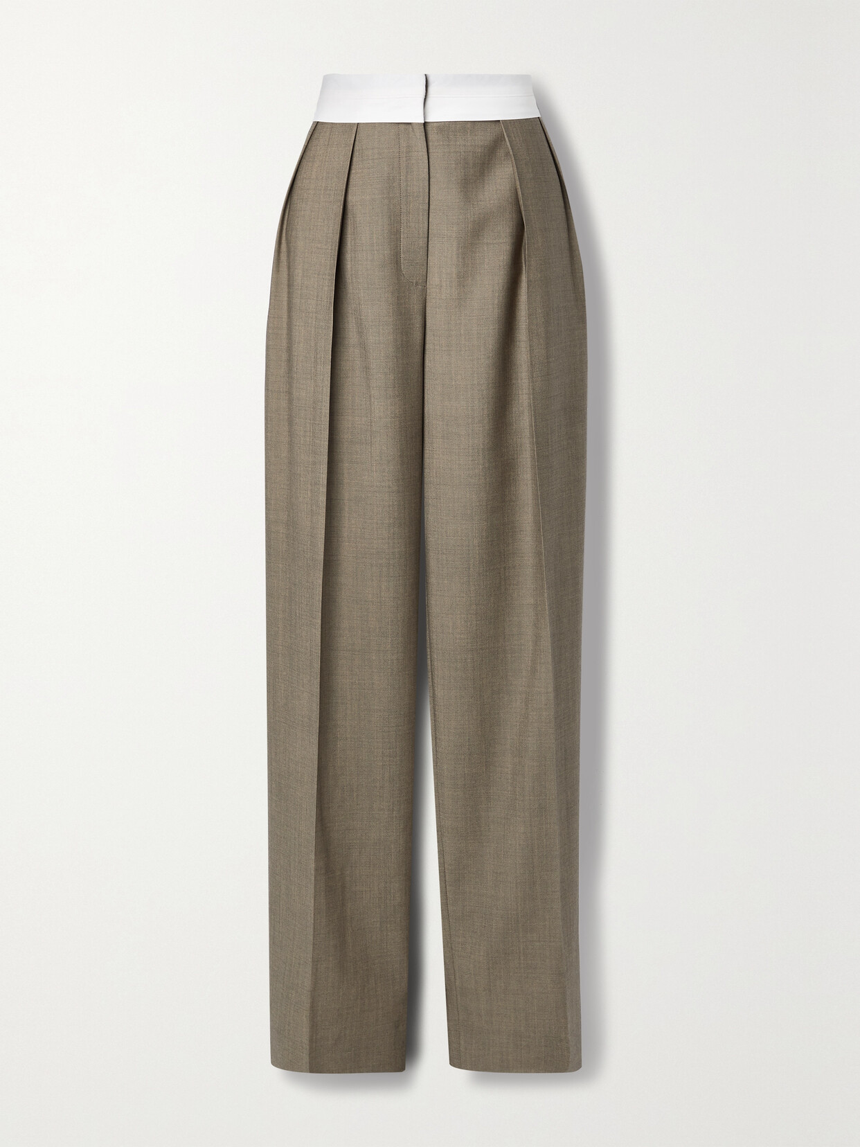 The Row Milla Two-tone Pleated Wool And Mohair-blend Straight-leg Pants