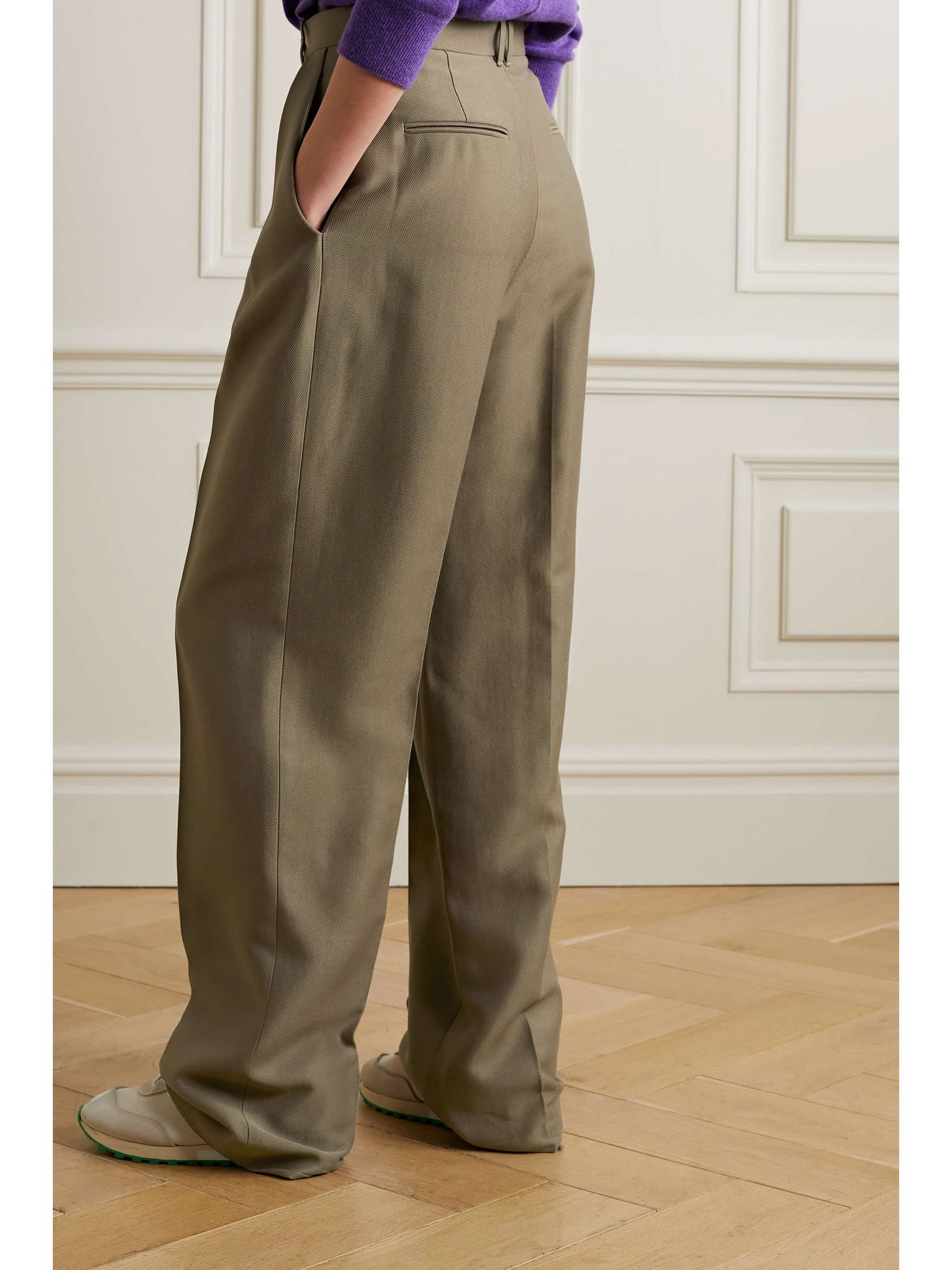 THE ROW Randa pleated cotton and silk-blend straight-leg pants